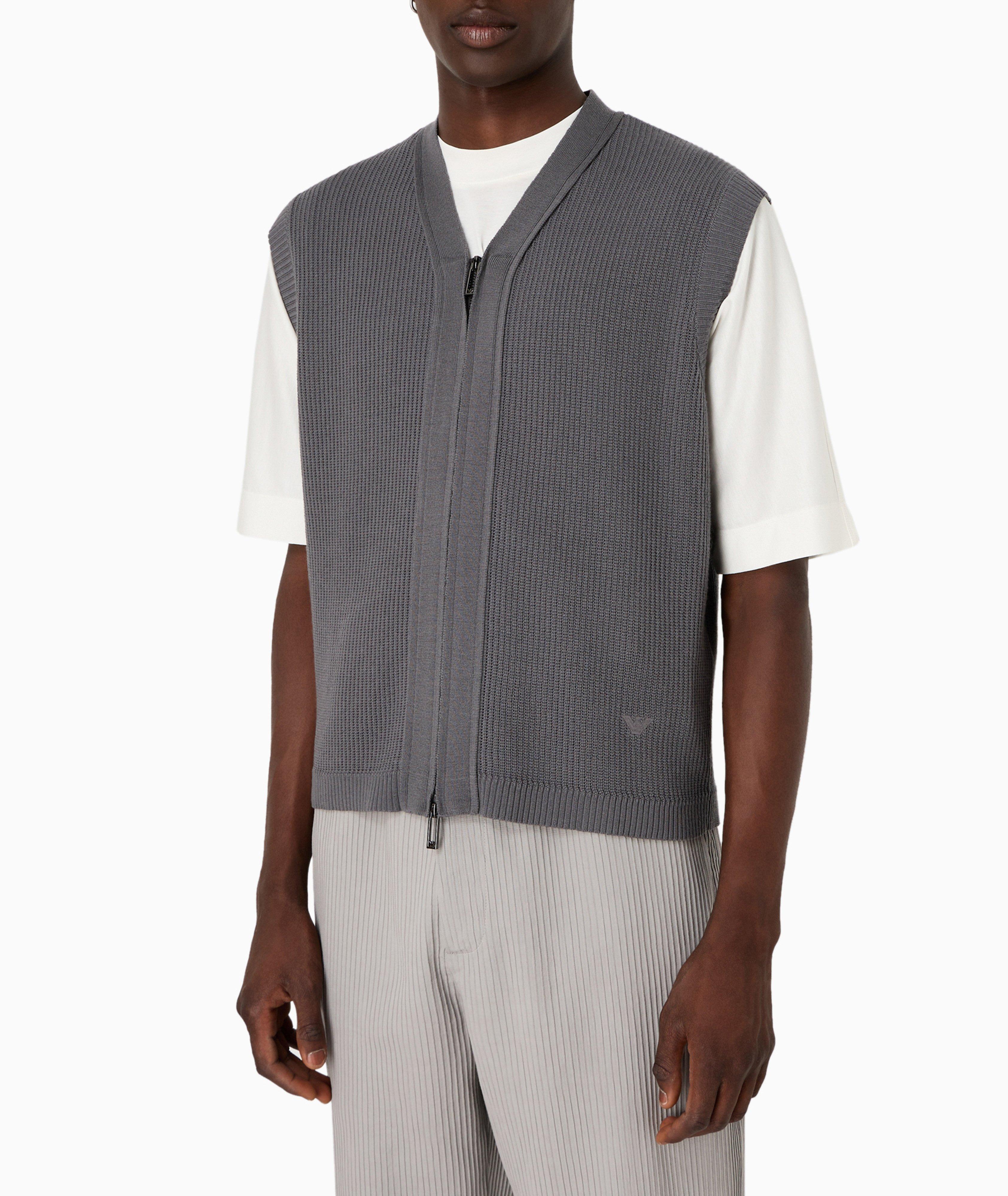 Ribbed Knit Virgin Wool-Cotton Sweater Vest