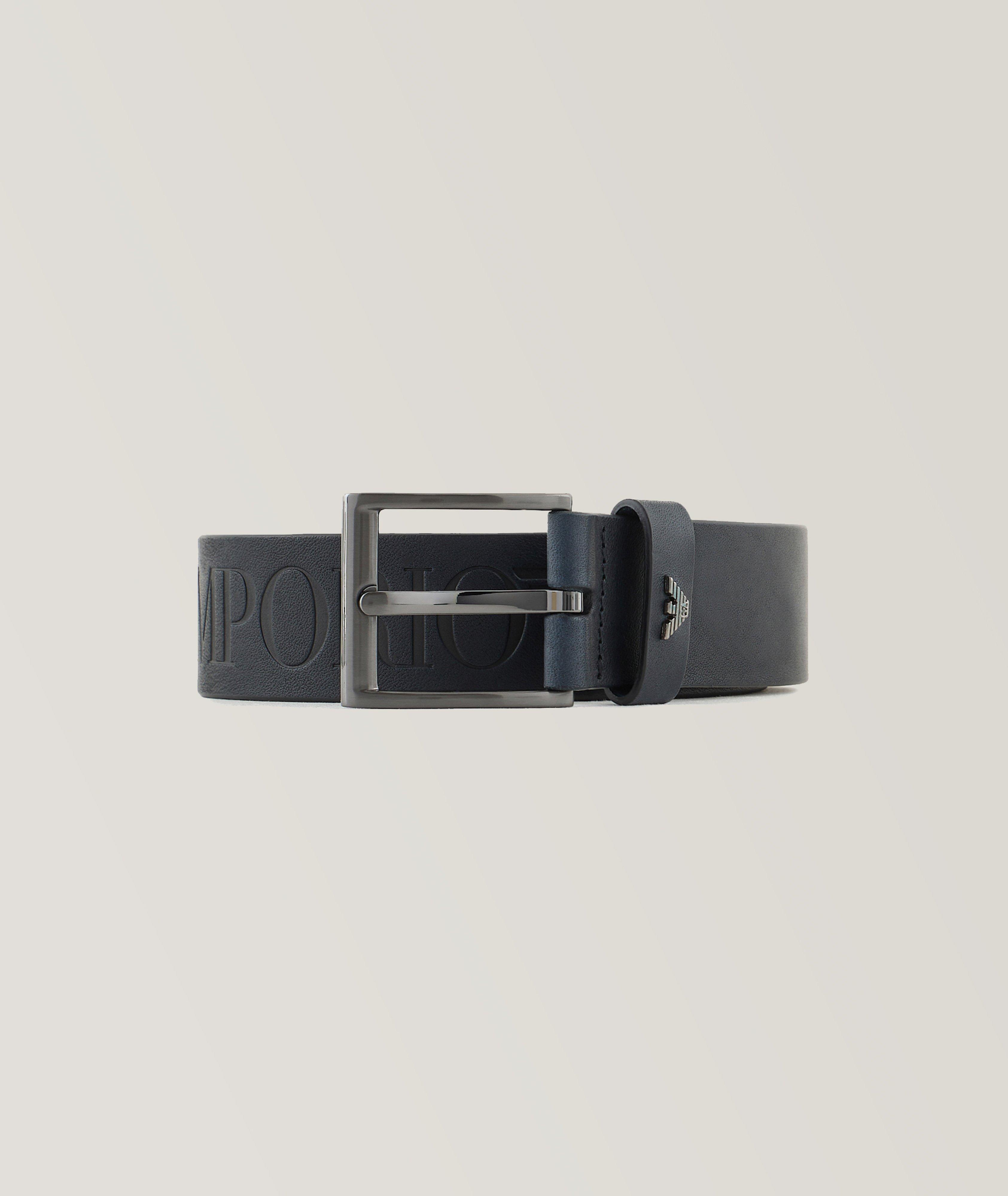 Engarved Logo Leather Pin-Buckle Belt