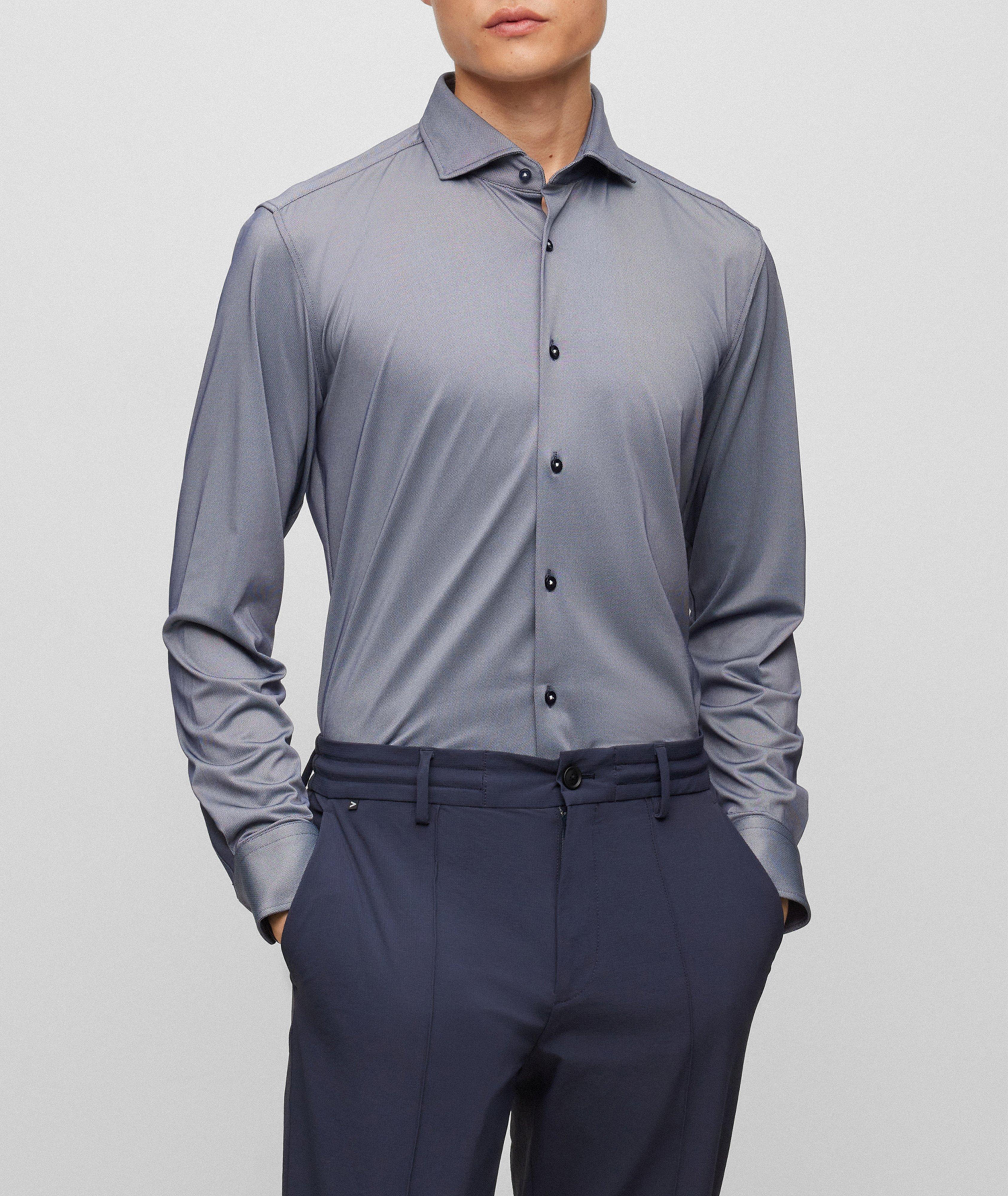 BOSS - Slim-fit shirt in stretch fabric with stand collar