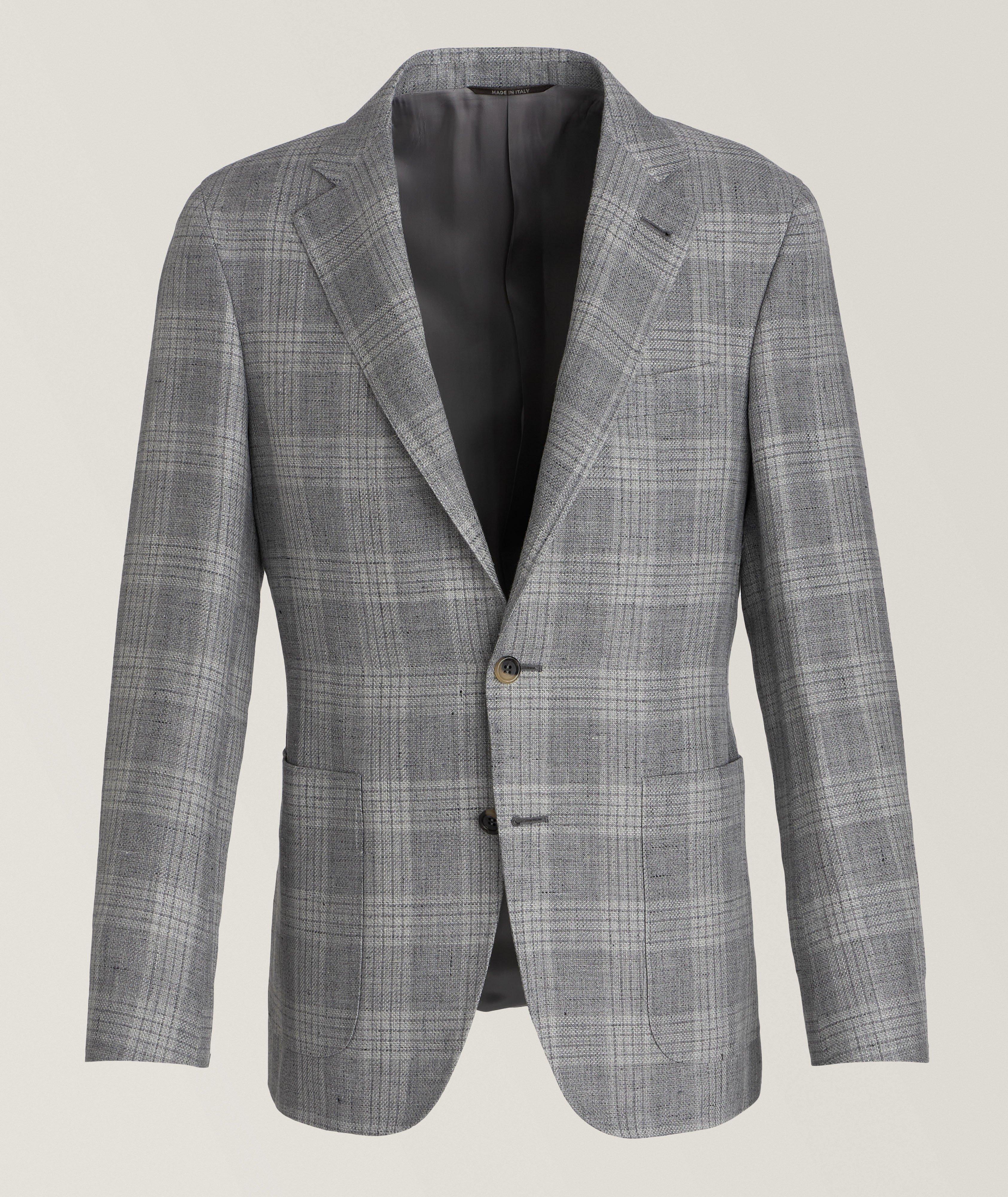 Canali Kei Windowpane Wool, Silk & Linen Sport Jacket