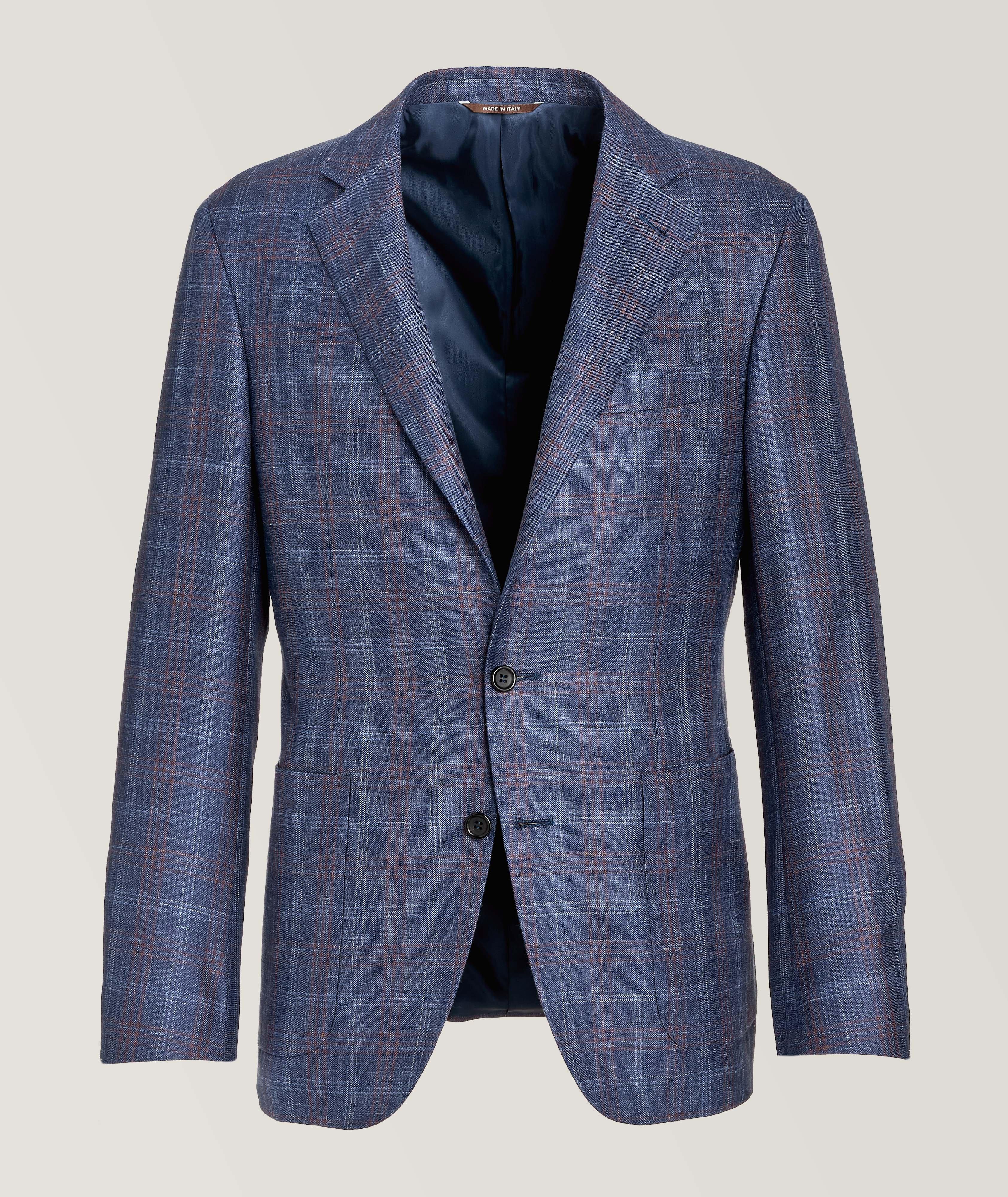 Canali Kei Windowpane Wool, Silk, & Linen Sport Jacket