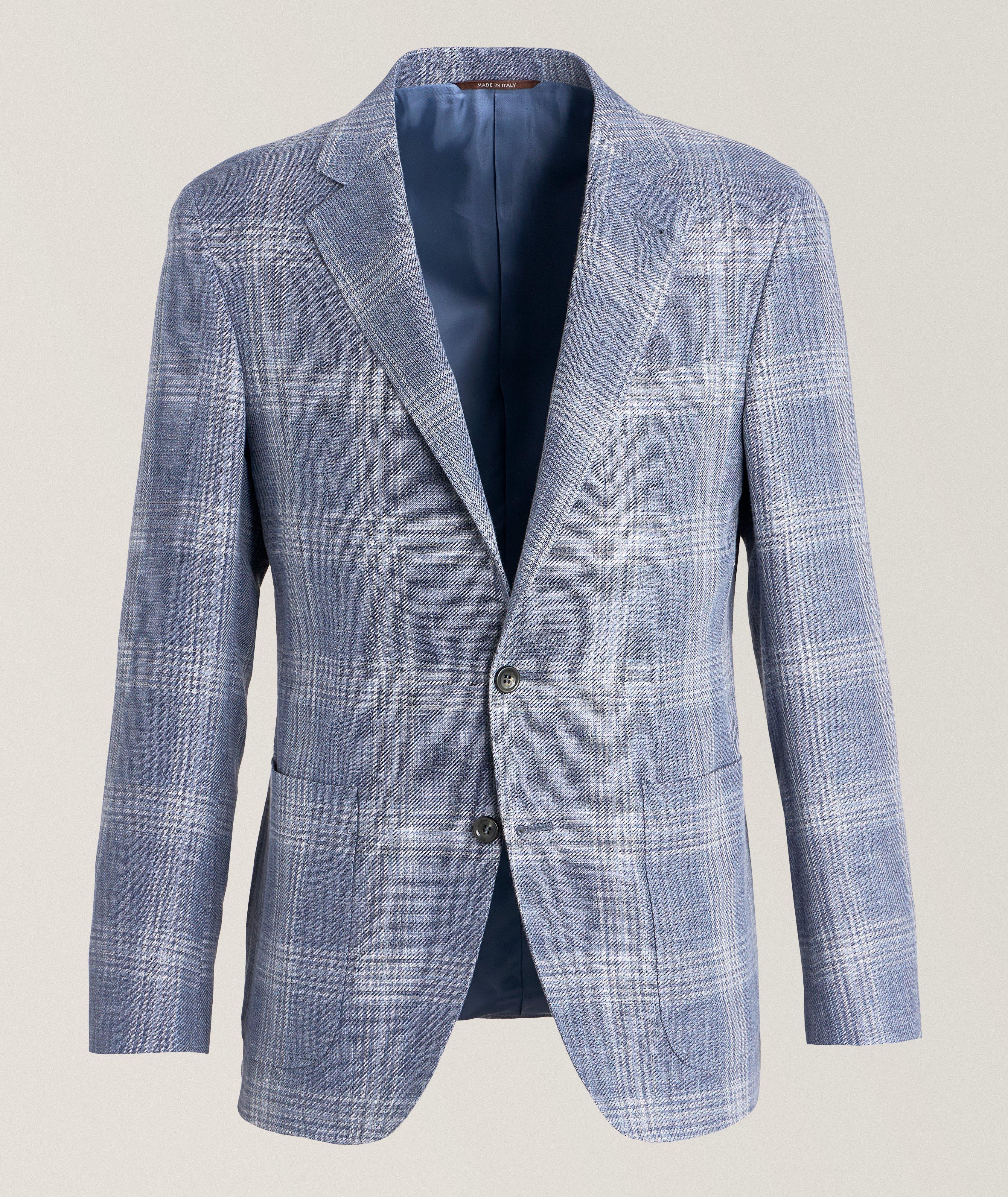 Kei Checkered Denim Effect Linen-Wool Sport Jacket