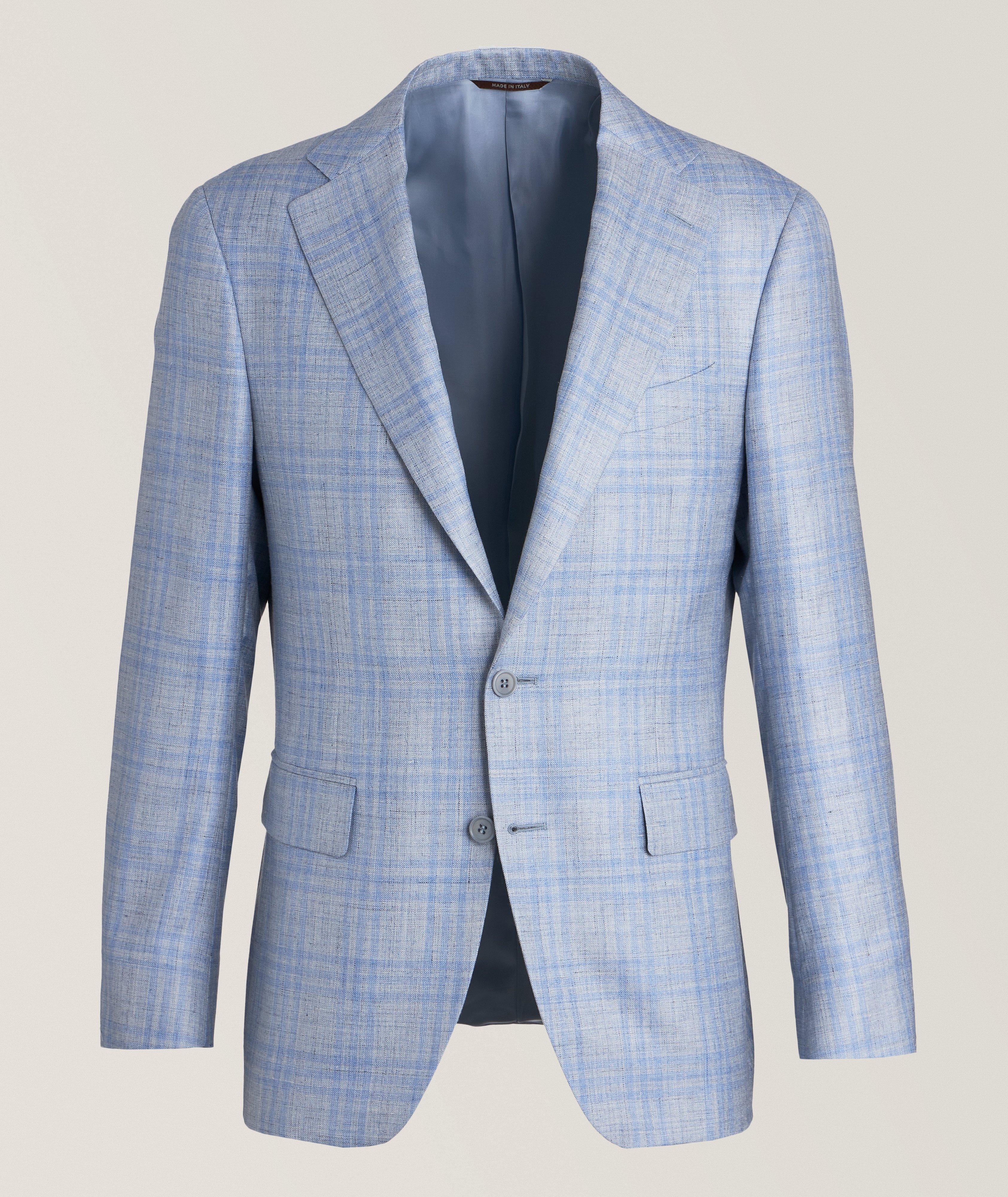 Kei Windowpane Wool, Silk & Linen Sport Jacket