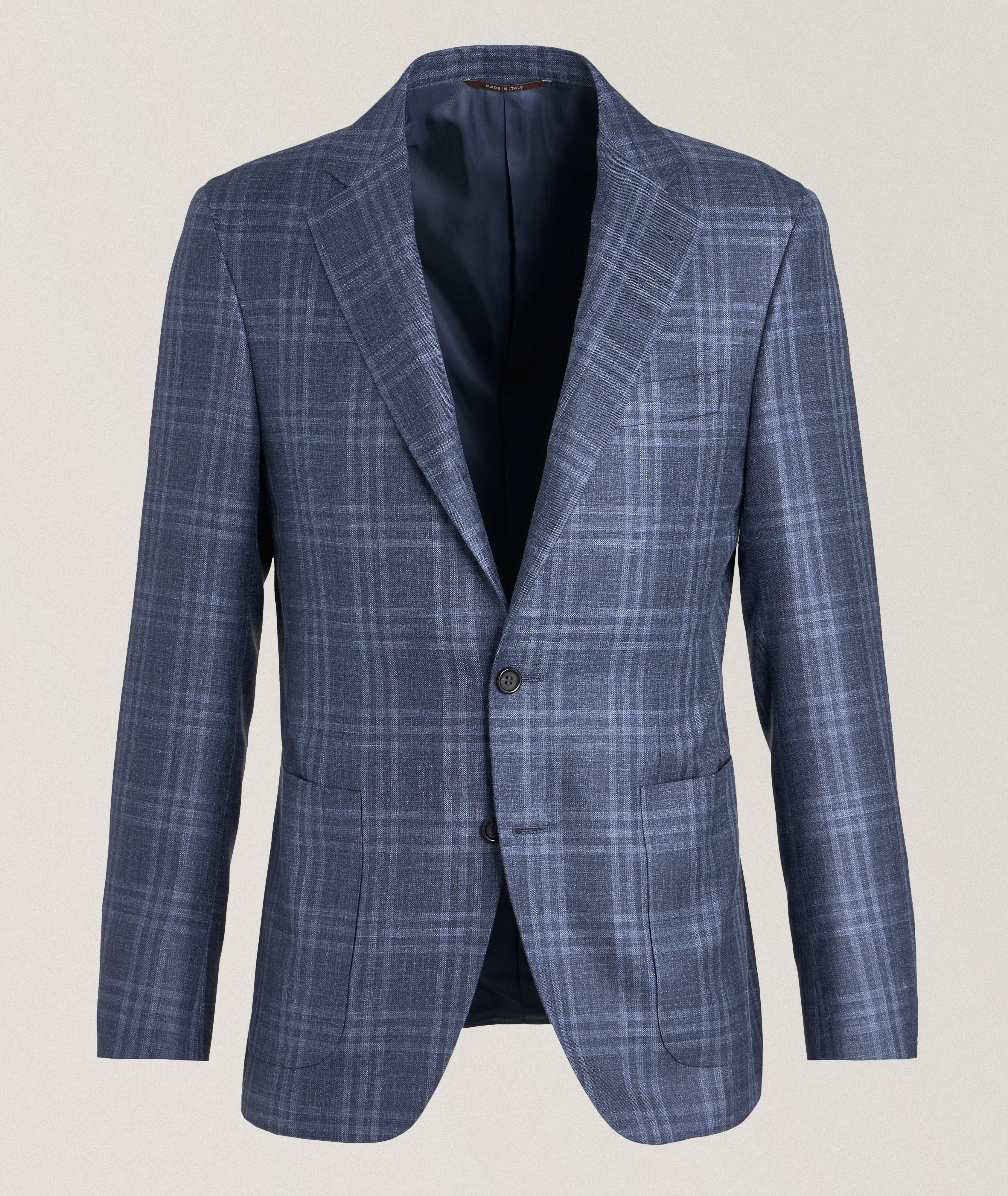 Kei Windowpane Wool, Silk, & Linen Sport Jacket
