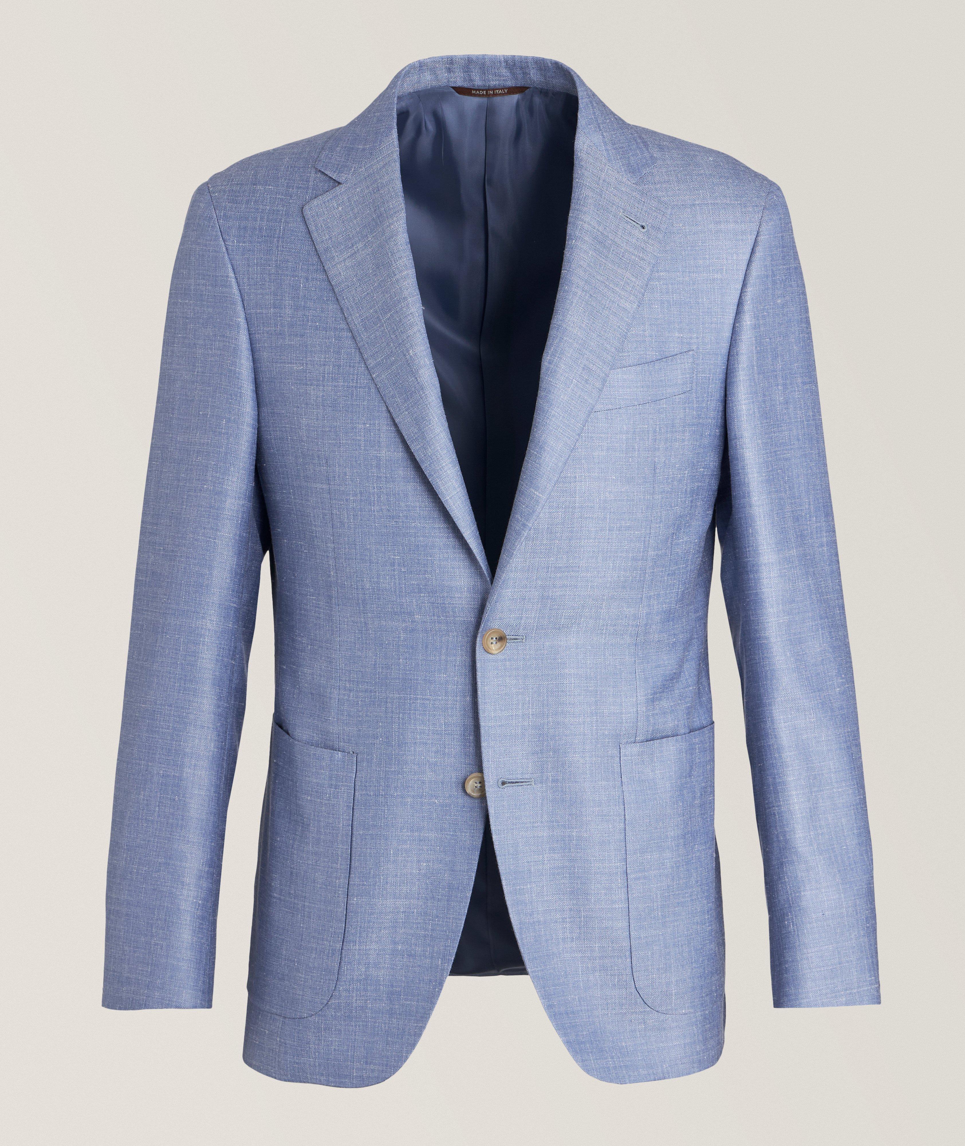Canali Kei Herringbone Wool, Silk & Linen Sport Jacket