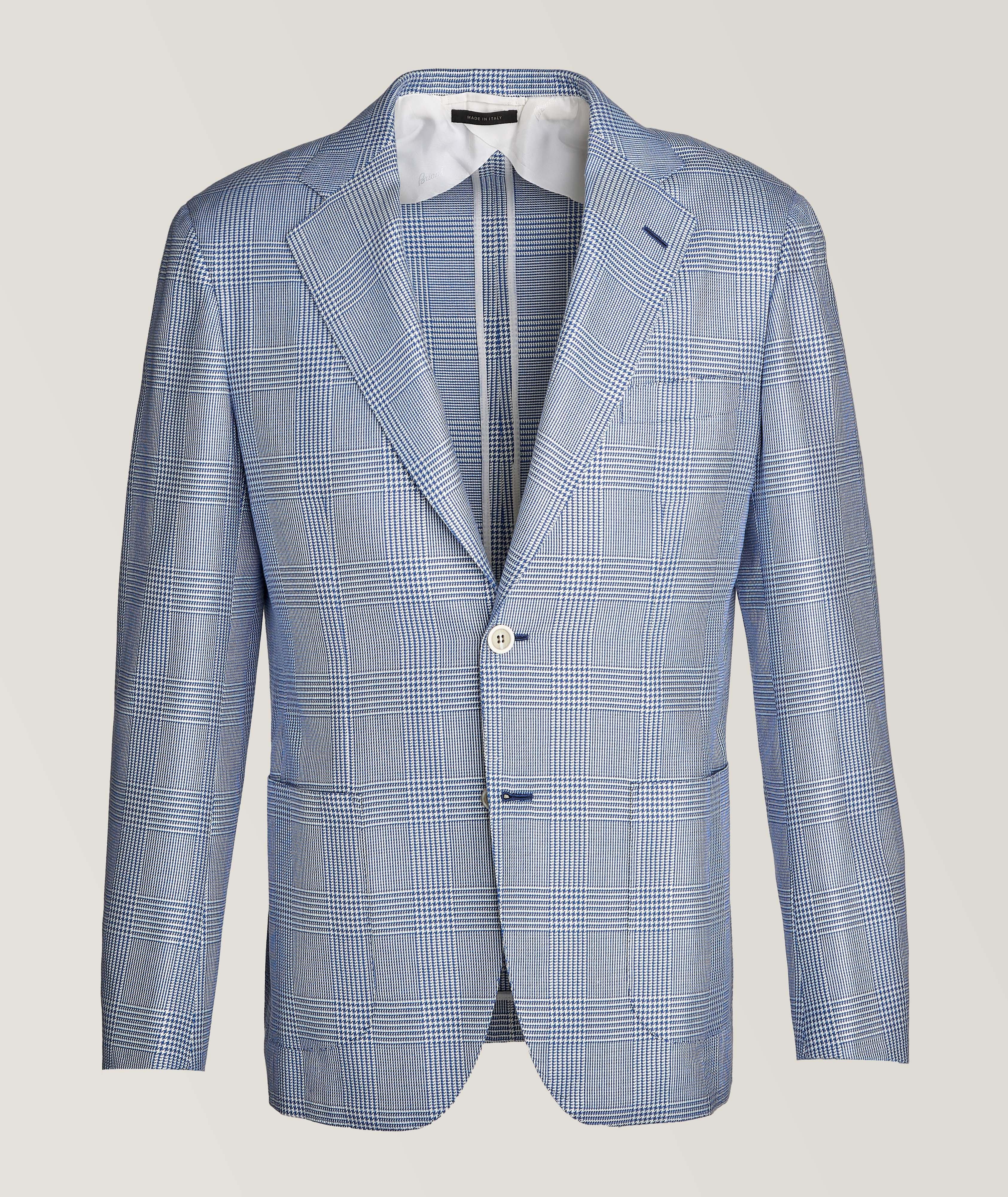 Brioni New Plume Prince of Wales Wool-Silk Sport Jacket