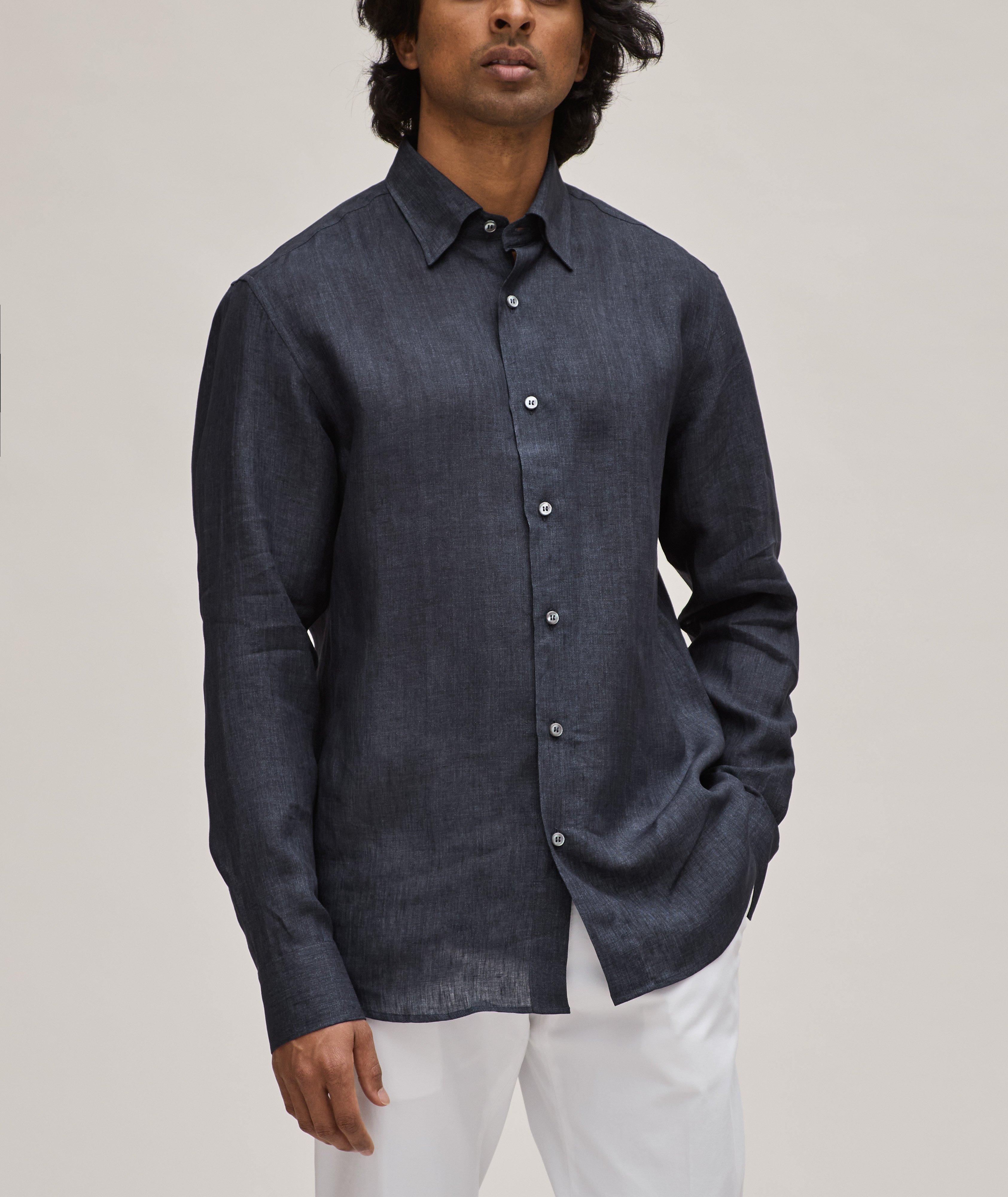 Hidden Button Down Collar Linen Sport Shirt image 1