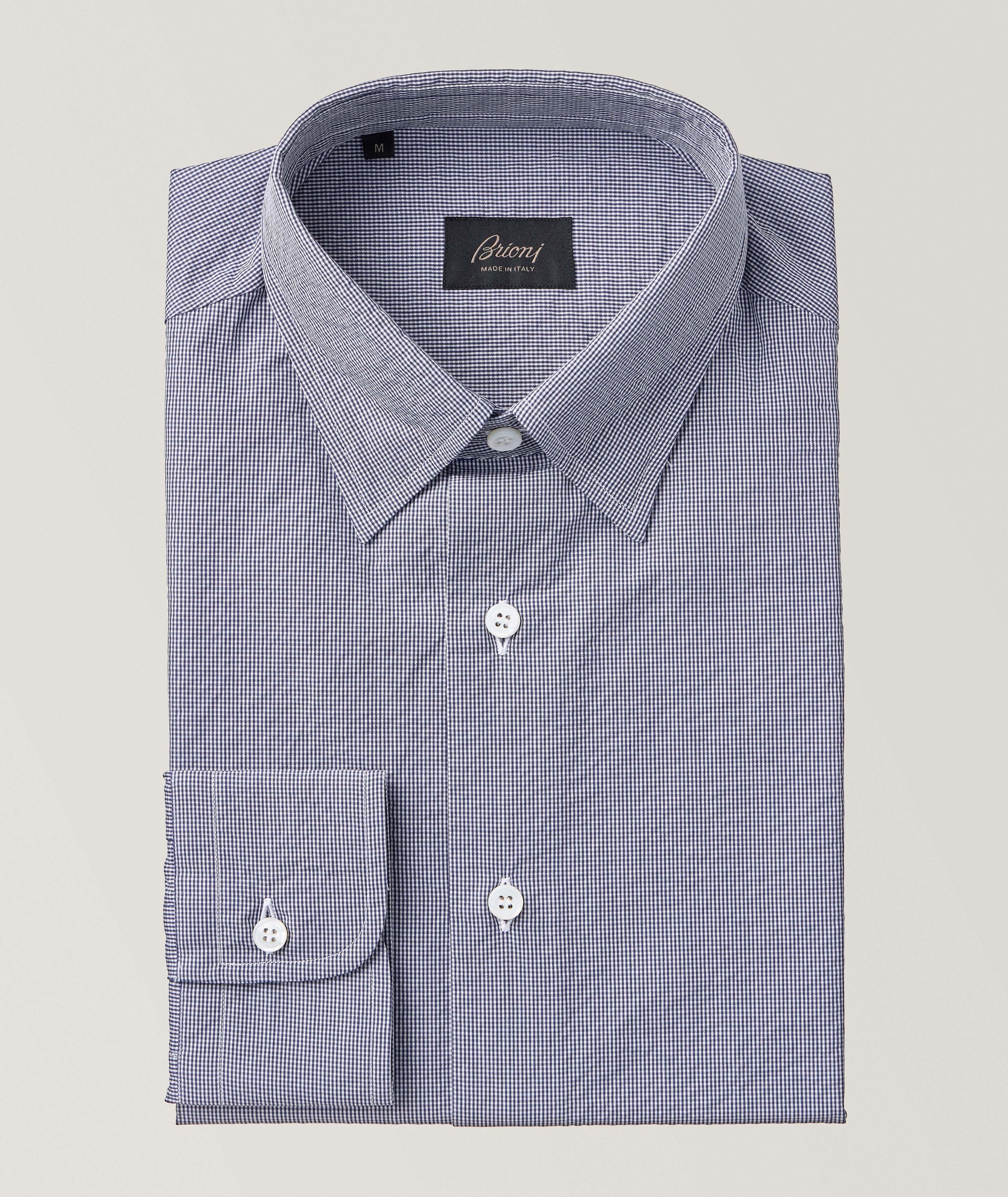 Micro Checked Hidden Button Down Collar Linen Sport Shirt image 0