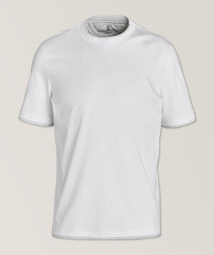 Double Layer Contrast Tipped Cotton T-Shirt image 0