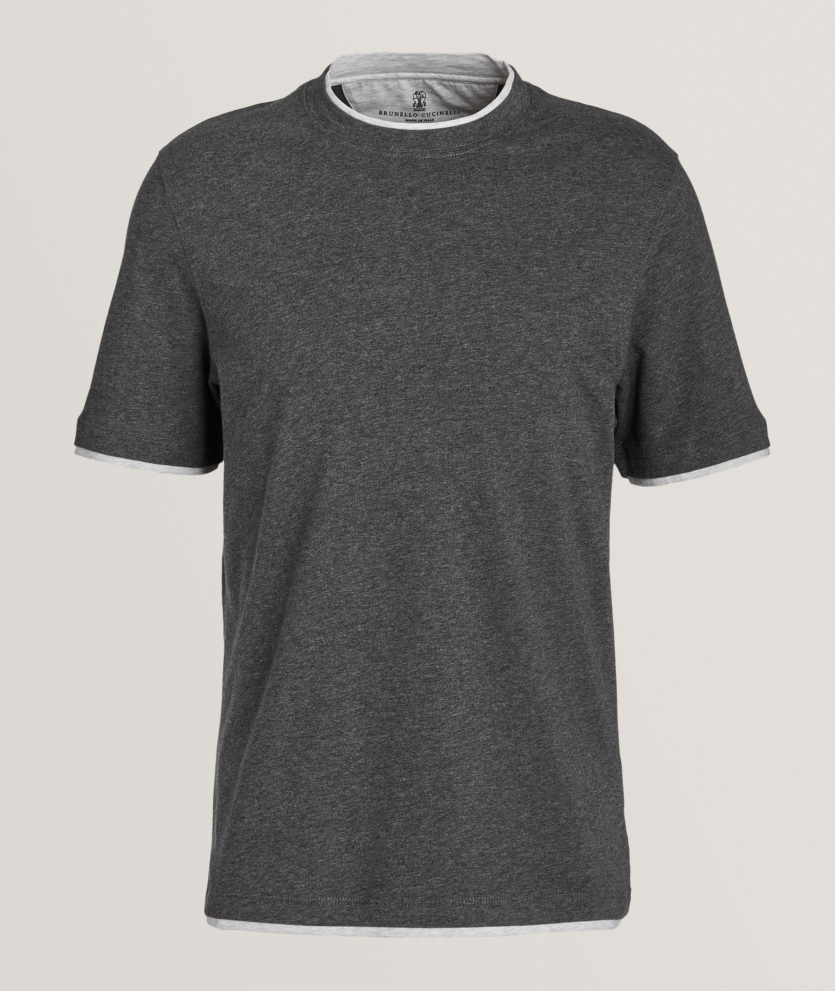 Double Layer Contrast Tipped Cotton T-Shirt