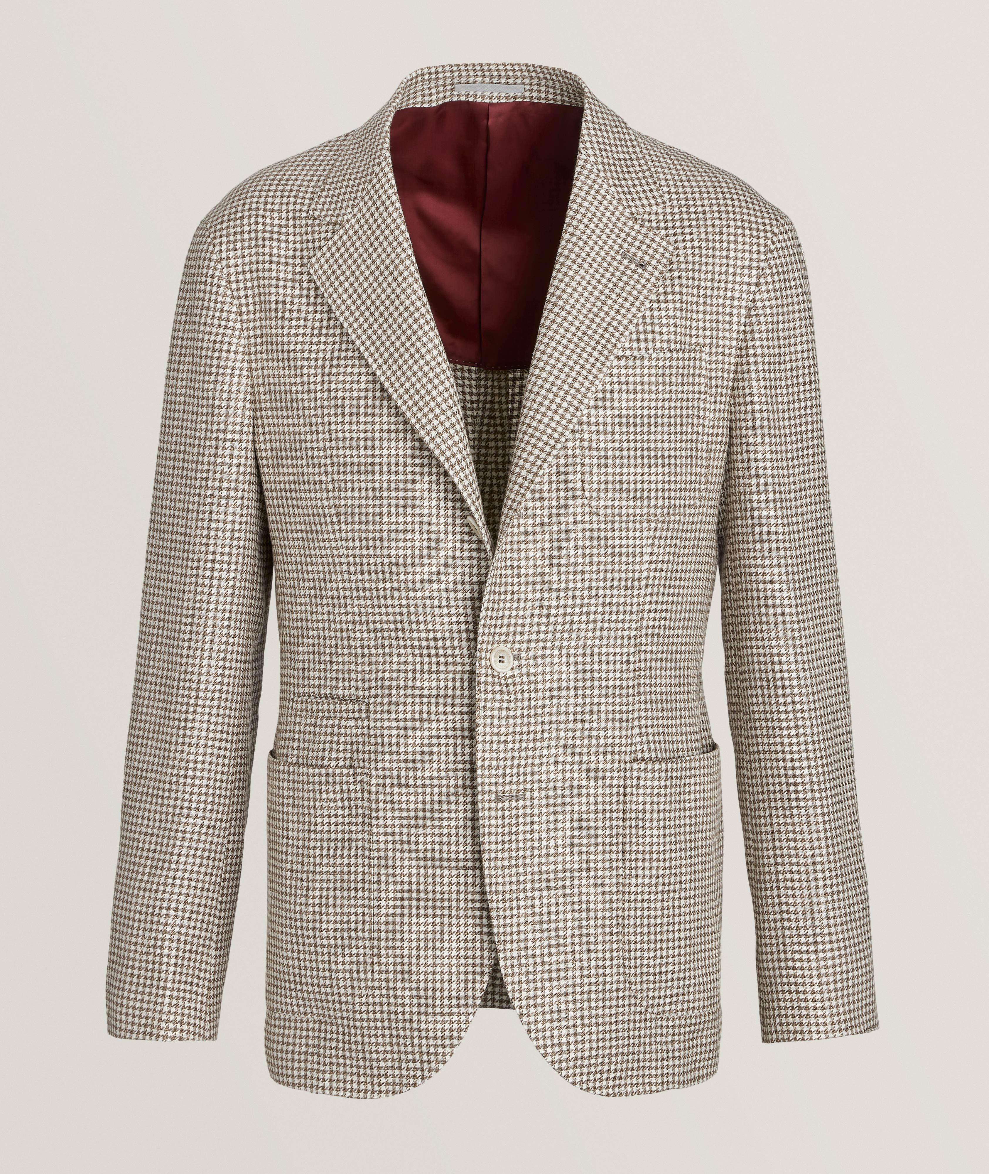 Brunello Cucinelli Houndstooth Linen, Wool & Silk Sport Jacket