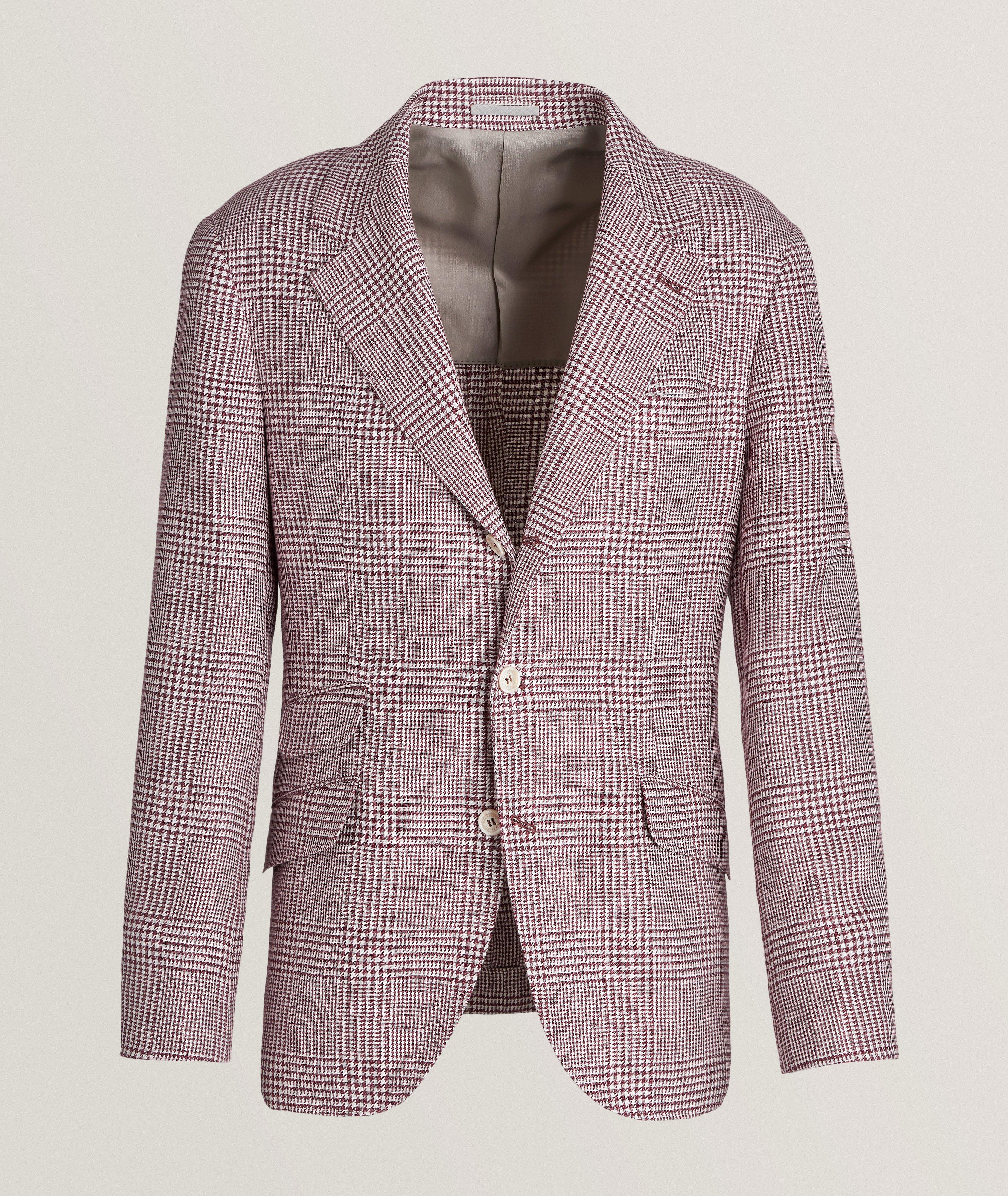 Prince of Wales Linen, Wool & Silk Cavallo-Style Jacket