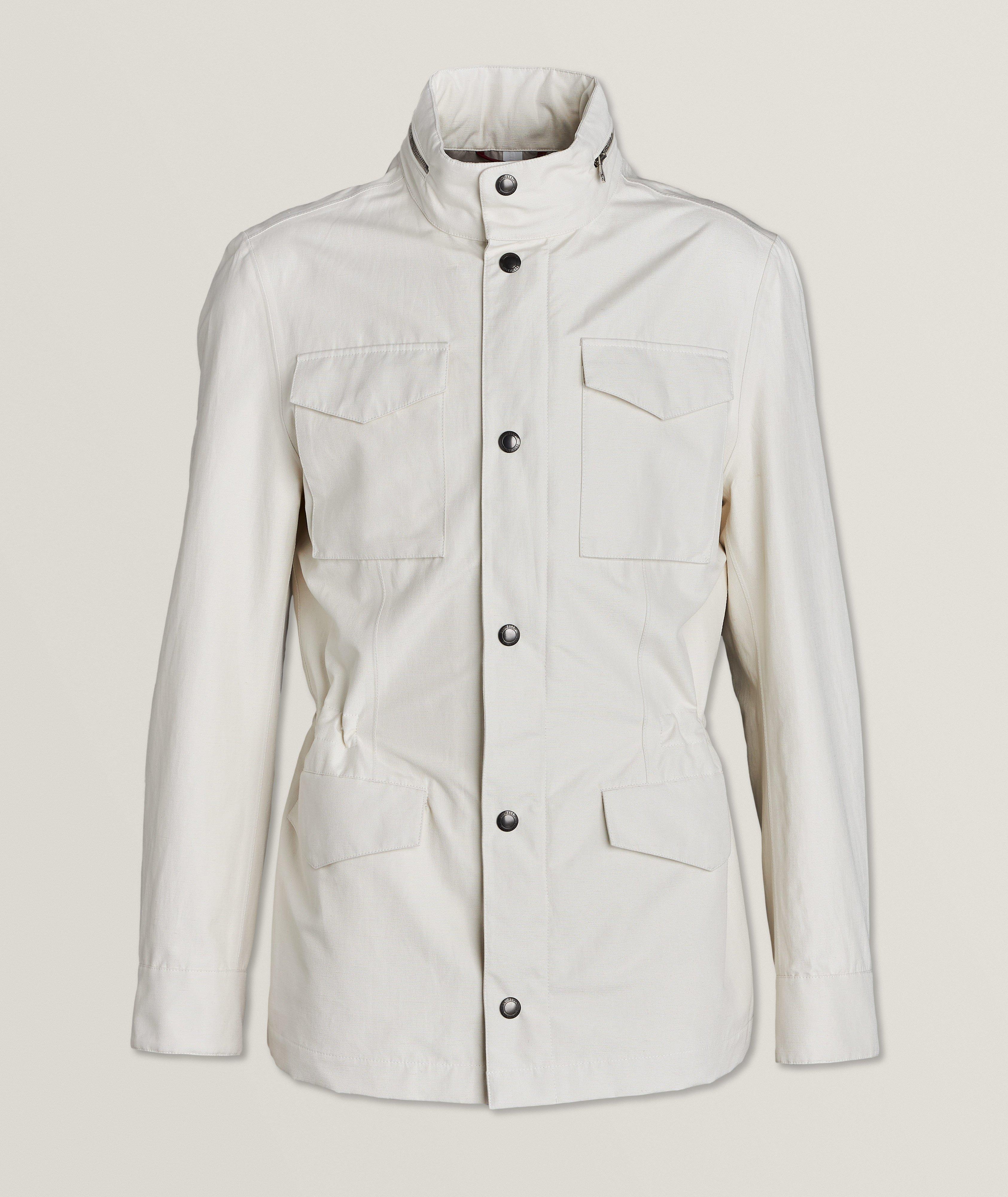 Linen-Silk Blend Taped Seams Field Jacket