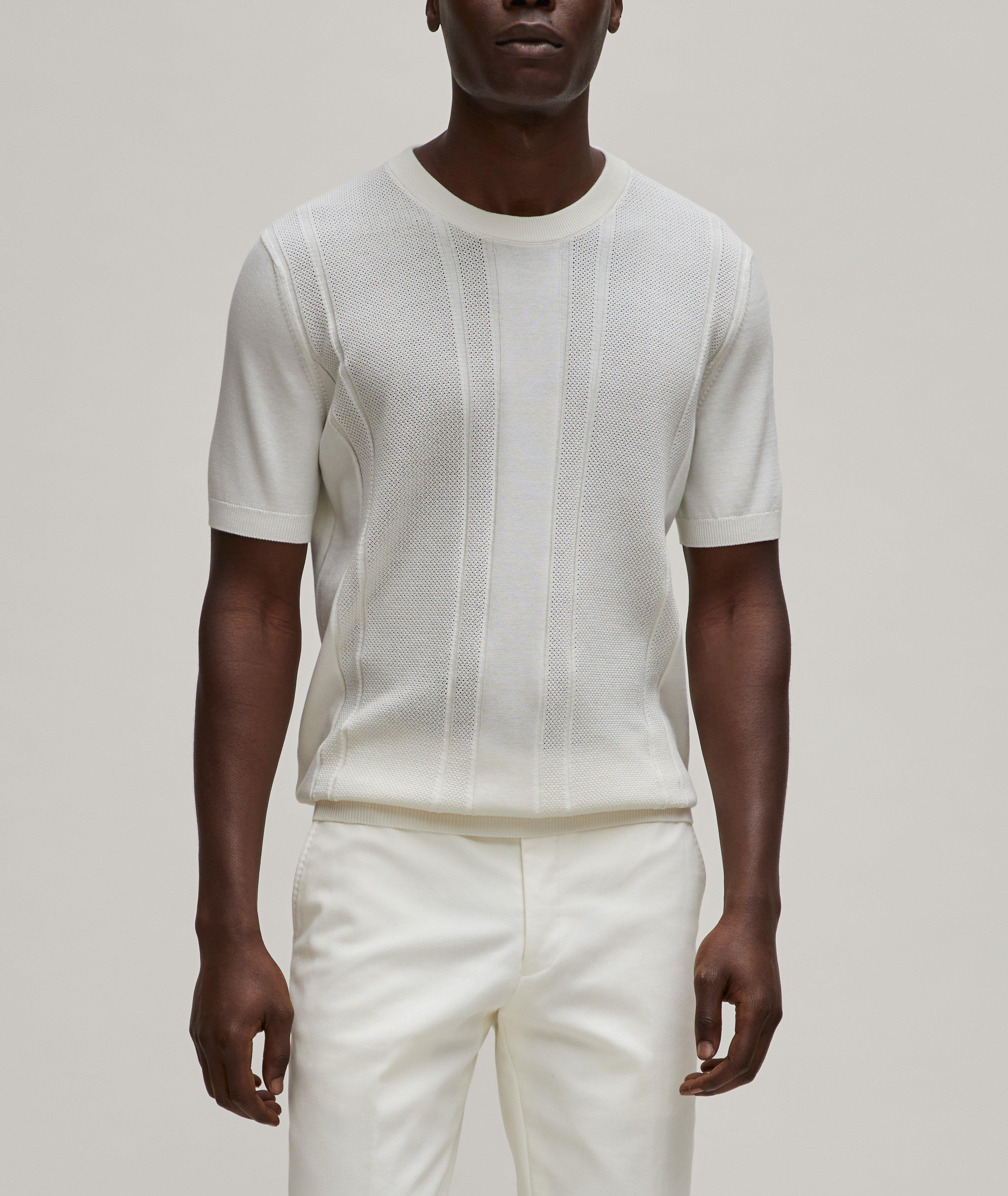 Textured Panels Knit Cotton T-Shirt image 1