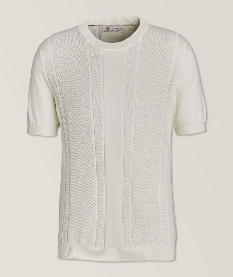 Textured Panels Knit Cotton T-Shirt image 0