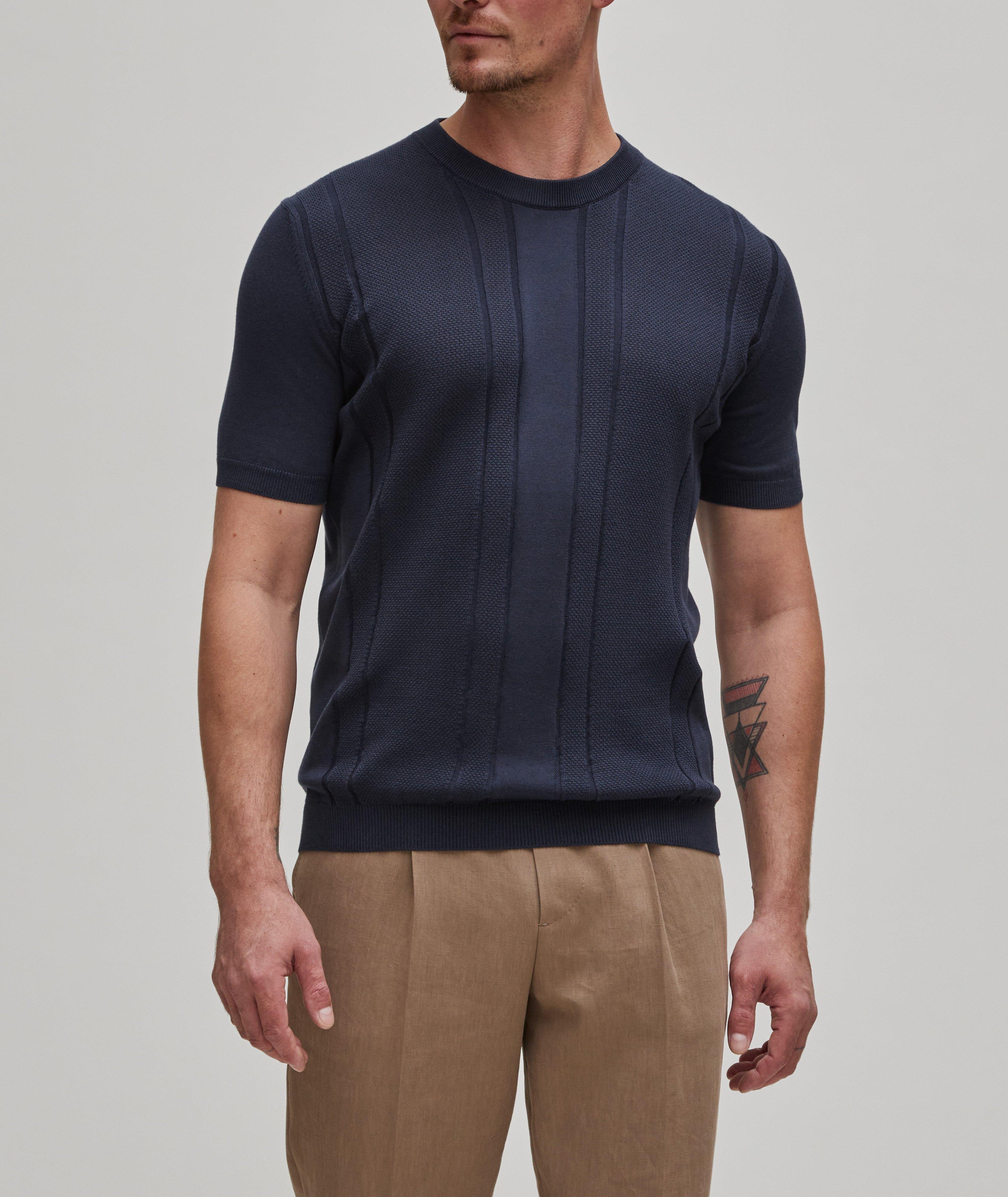 Textured Panels Knit Cotton T-Shirt