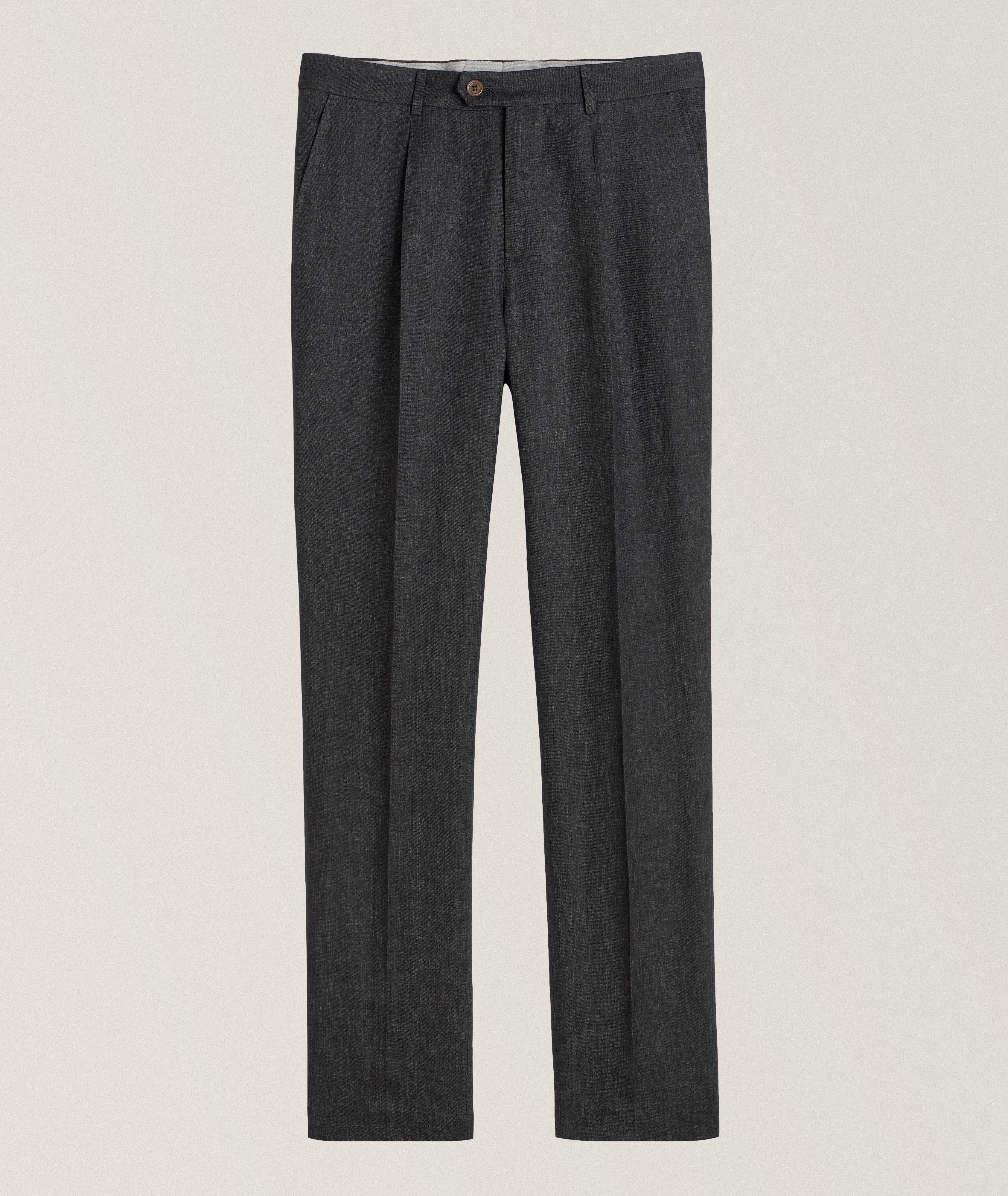 Pleated Linen, Wool & Silk Suit Pants
