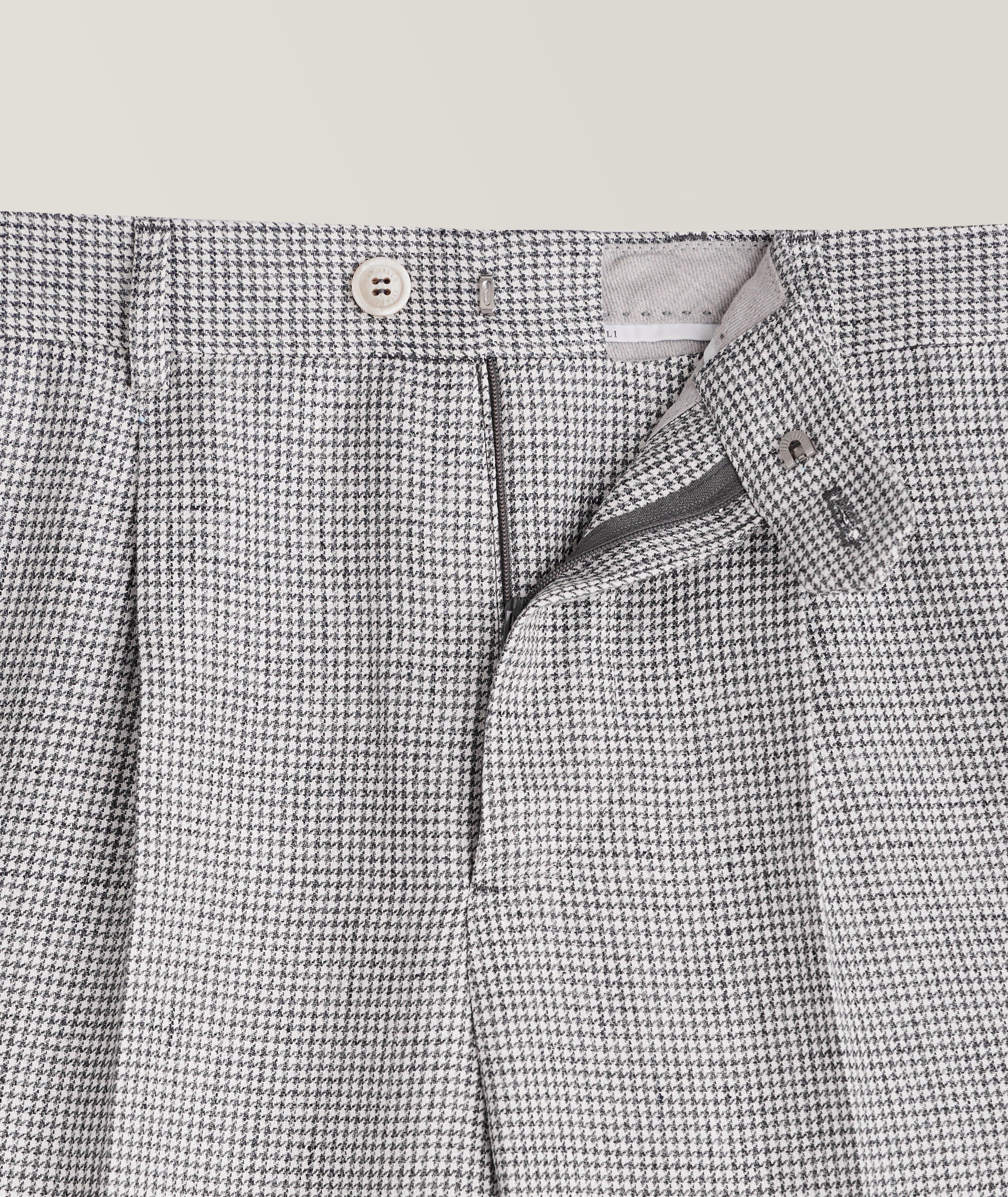 Pleated Houndstooth Linen Dress Pants
