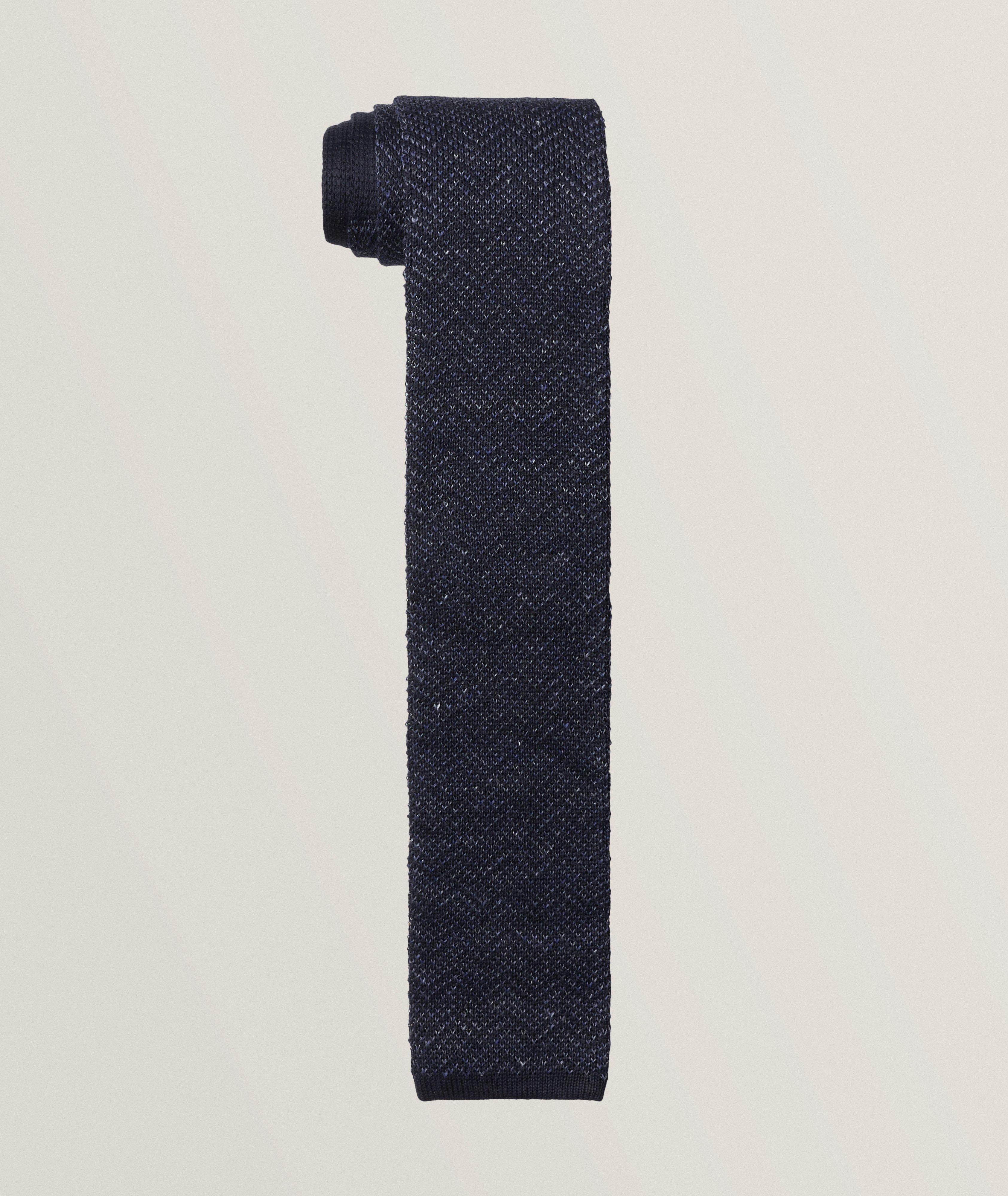 Cravate en lin et en soie de murier à motif de chevrons image 0