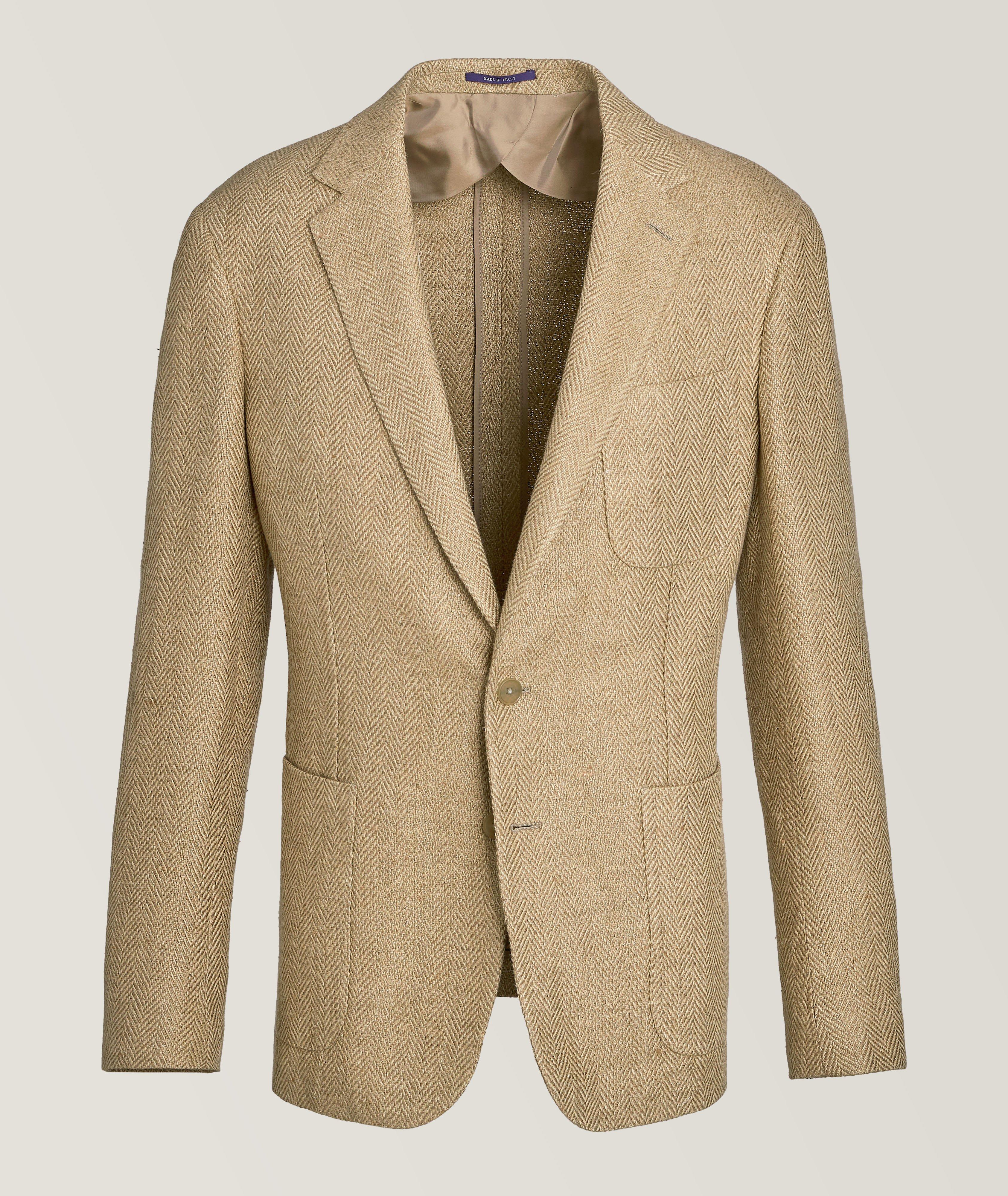 Textured Herringbone Linen, Silk & Wool Sport Jacket  image 0