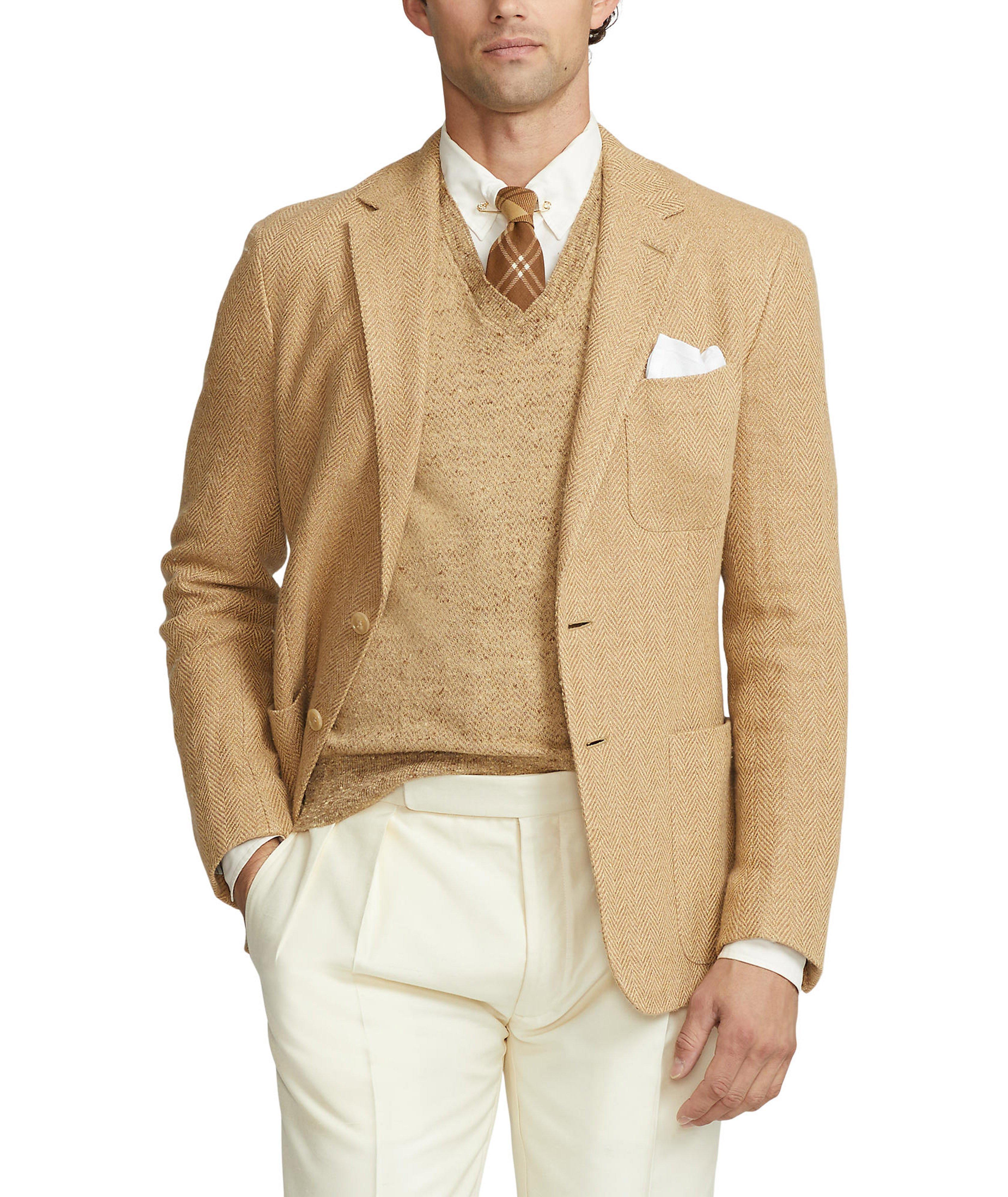 Textured Herringbone Linen, Silk & Wool Sport Jacket  image 6