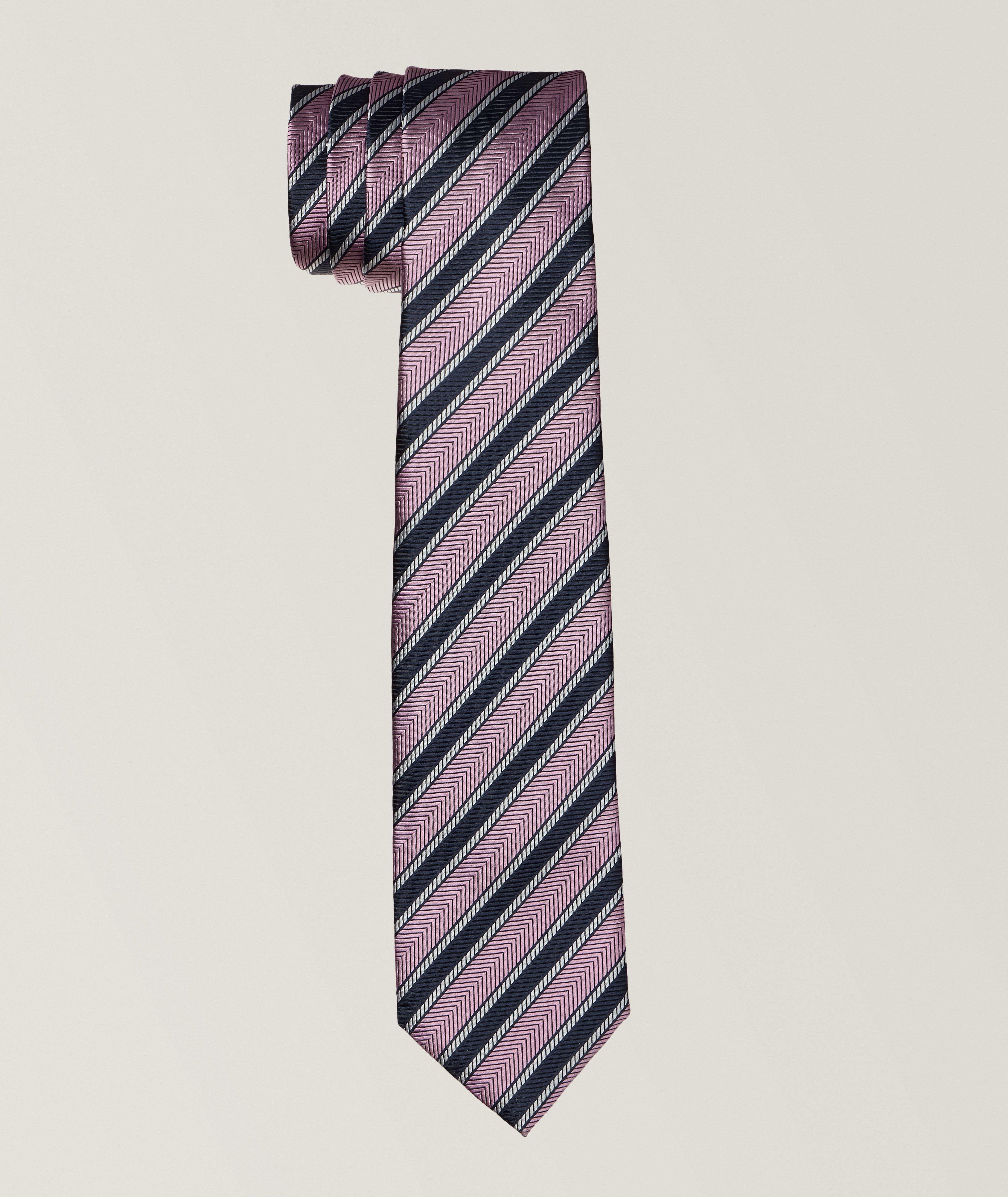 Cravate en soie à rayures et à cinq plis image 0