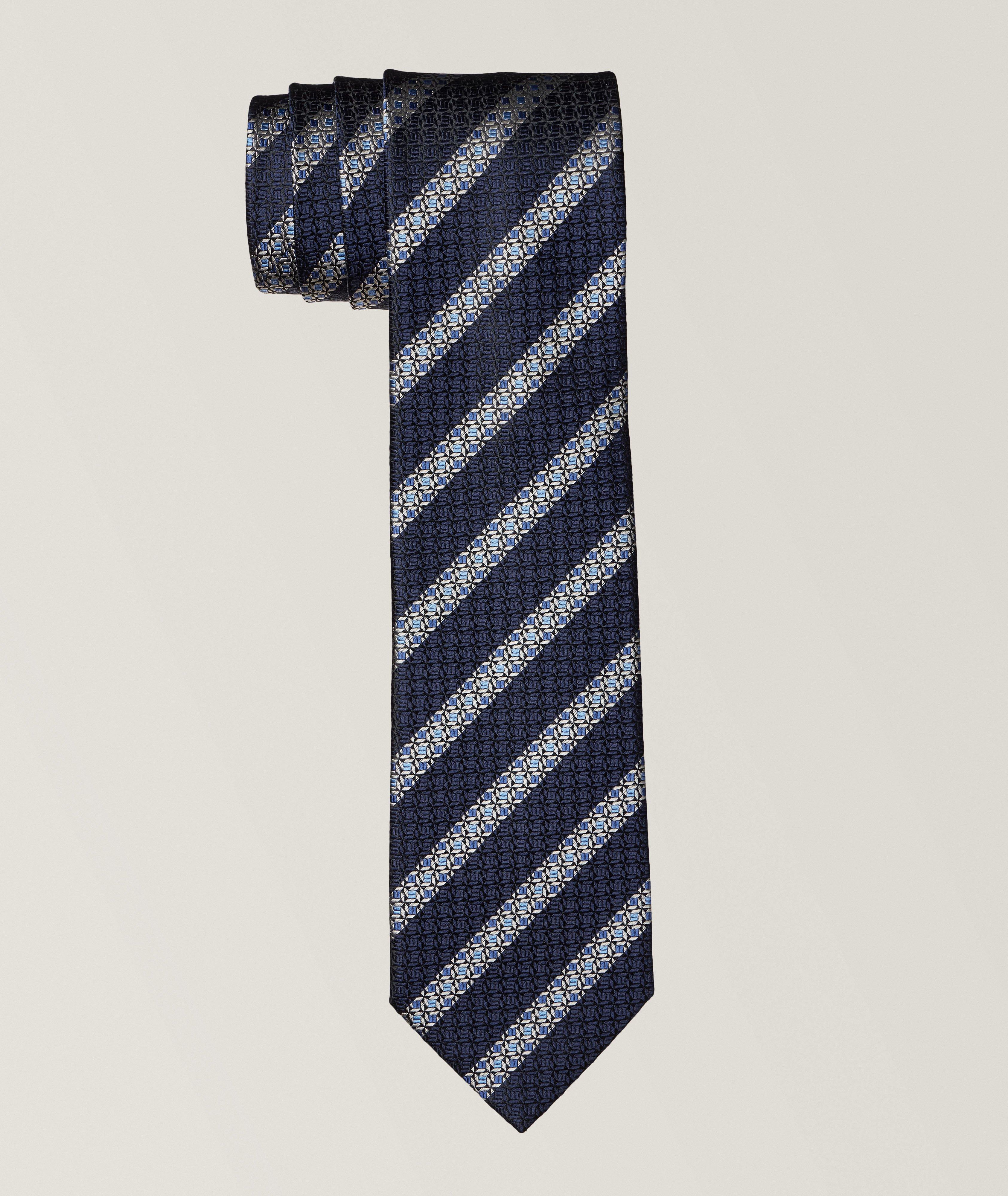 Geometric Striped Silk Tie image 0