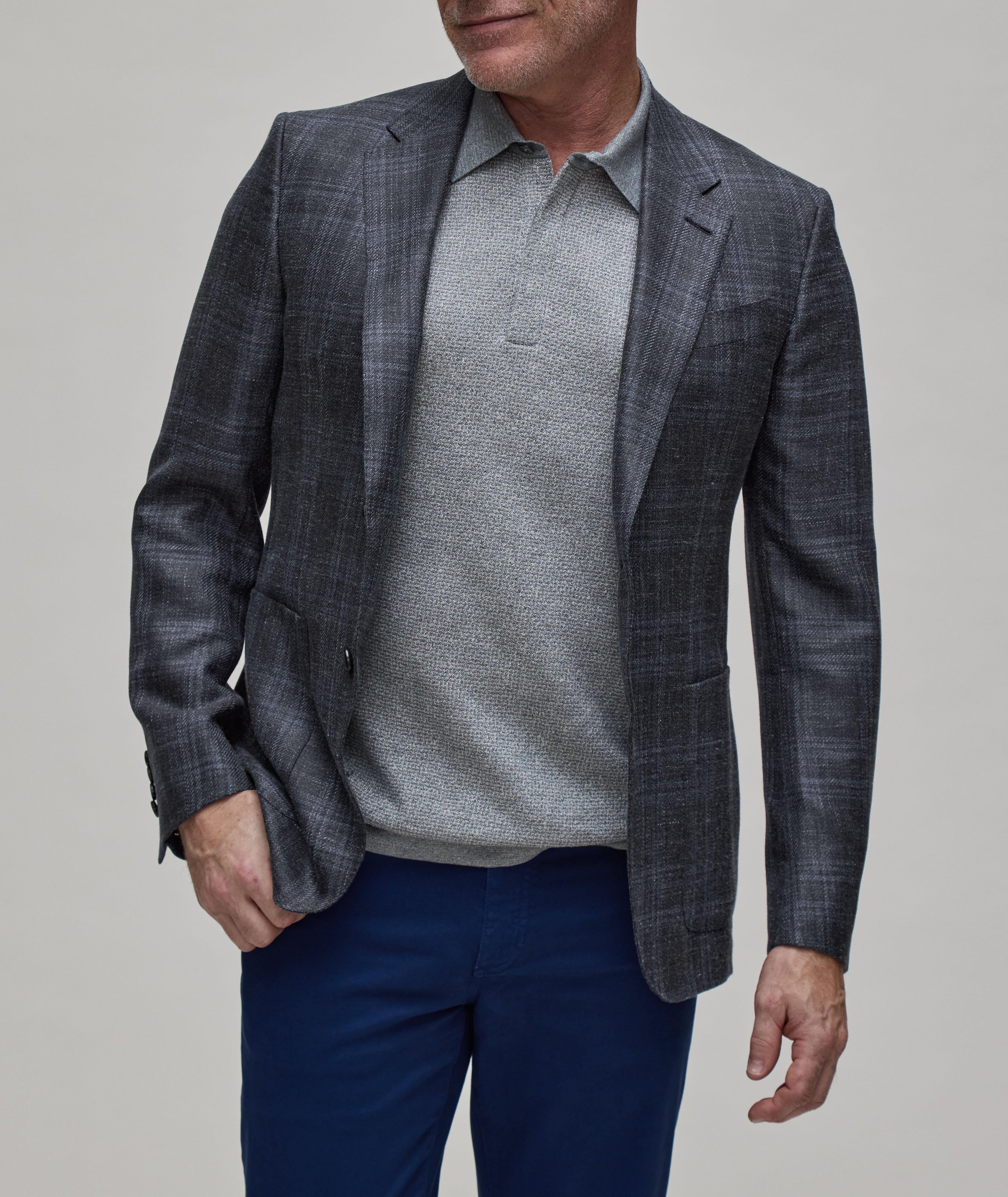 Natural Plaid Textured Wool, Silk & Linen Sport Jacket image 1