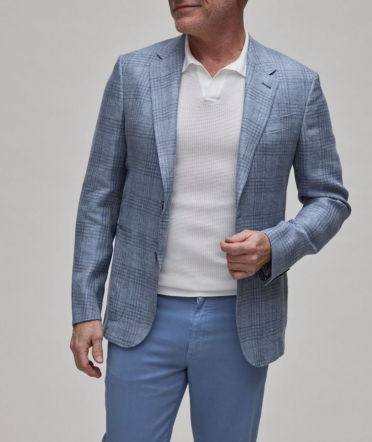 Crossover Windowpane Textured Linen, Wool & Silk Sport Jacket image 1