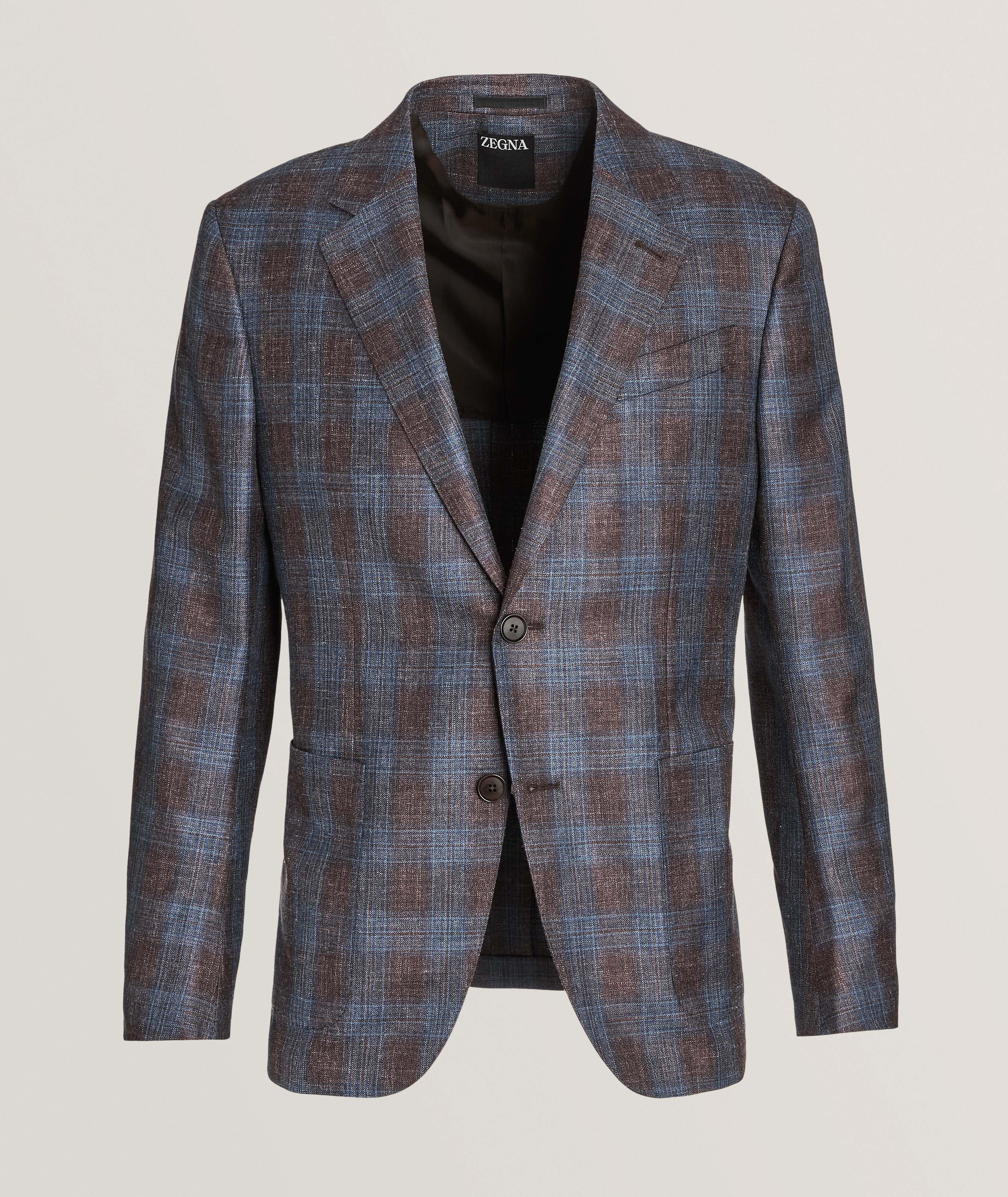 Natural Prince of Wales Textured Wool, Silk & Linen Sport Jacket image 0