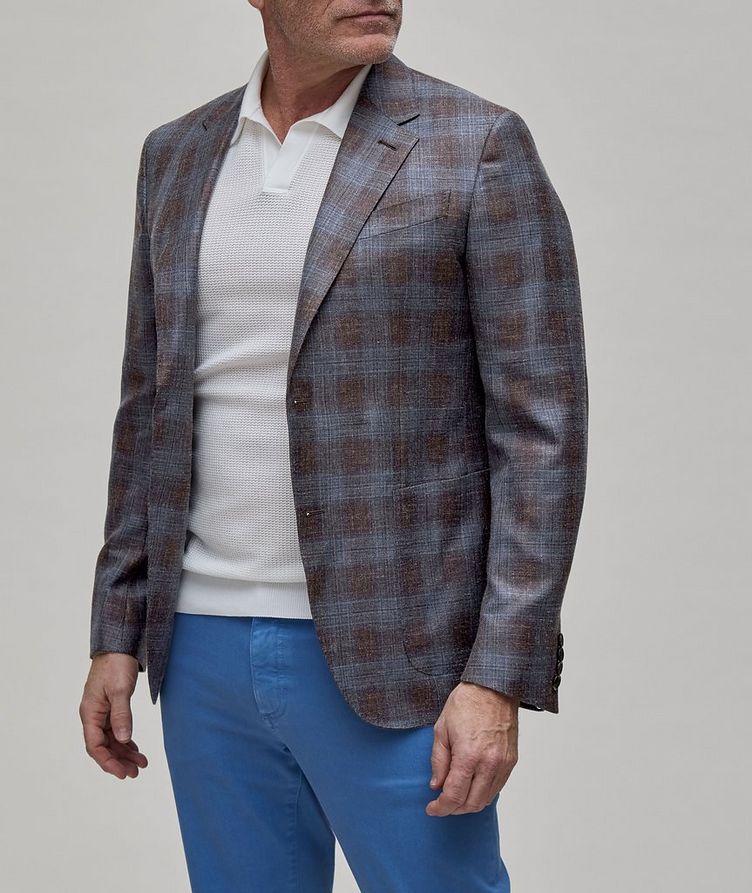 Natural Prince of Wales Textured Wool, Silk & Linen Sport Jacket image 1