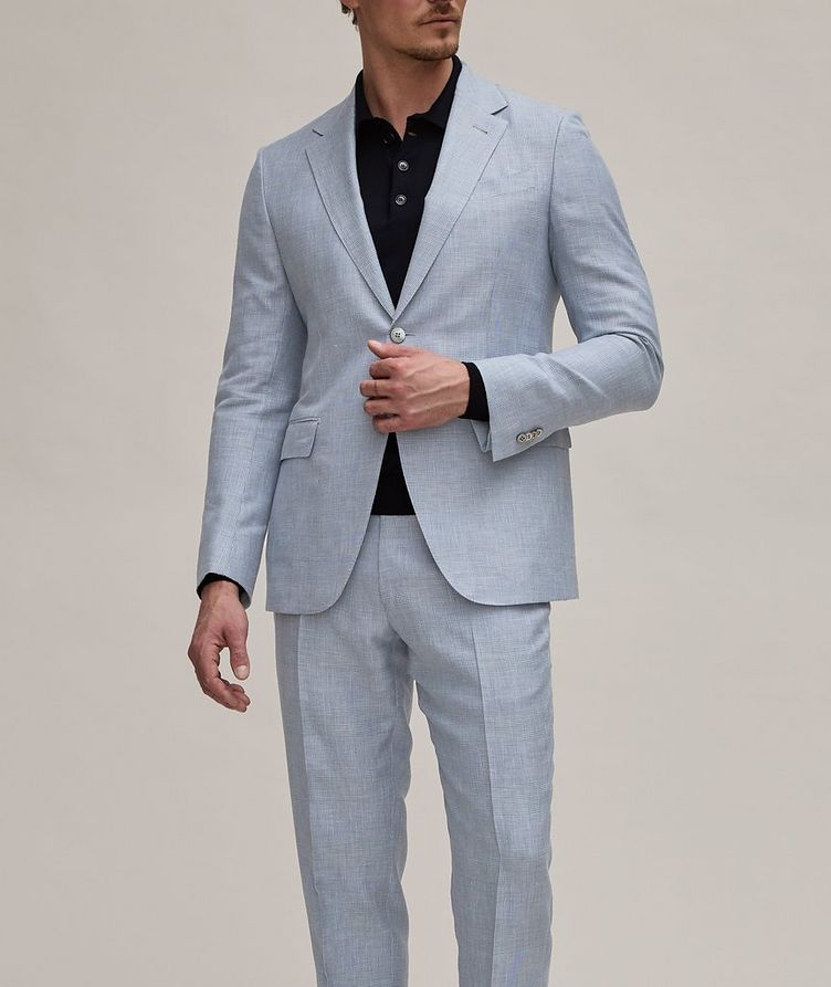 Natural Prince of Wales Textured Wool, Linen & Silk Suit image 1