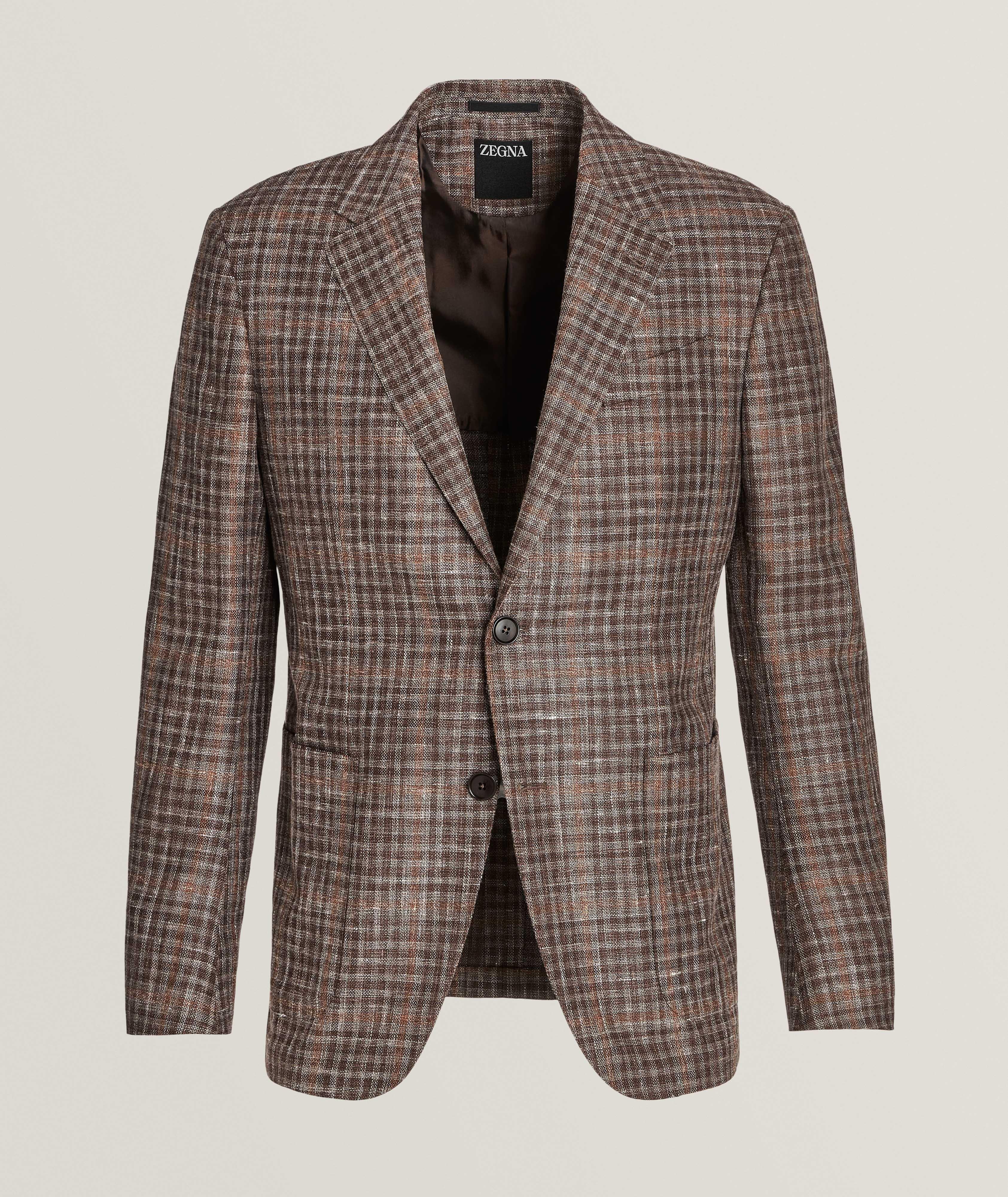 Natural Checkered Wool-Blend Sport Jacket image 0