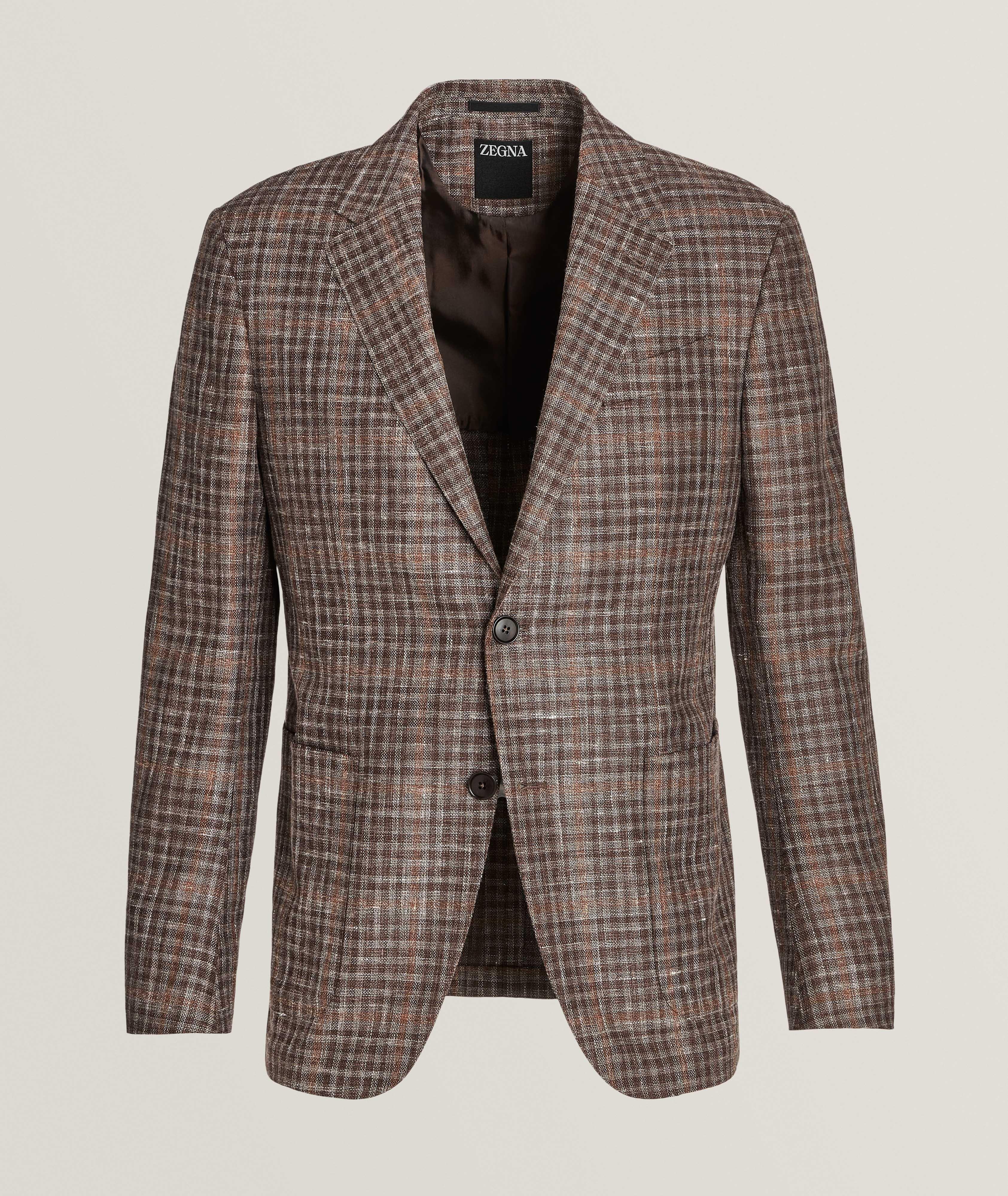 Natural Checkered Wool-Blend Sport Jacket