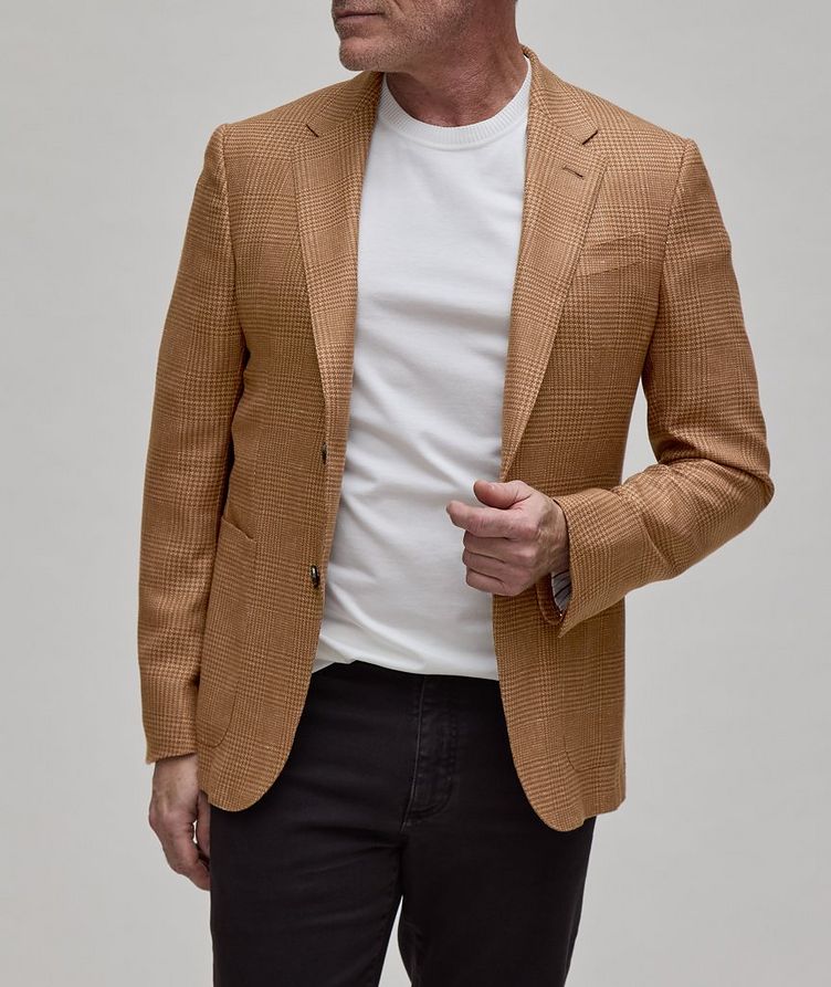 Natural Prince of Wales Textured Cashmere, Silk & Linen Sport Jacket image 1
