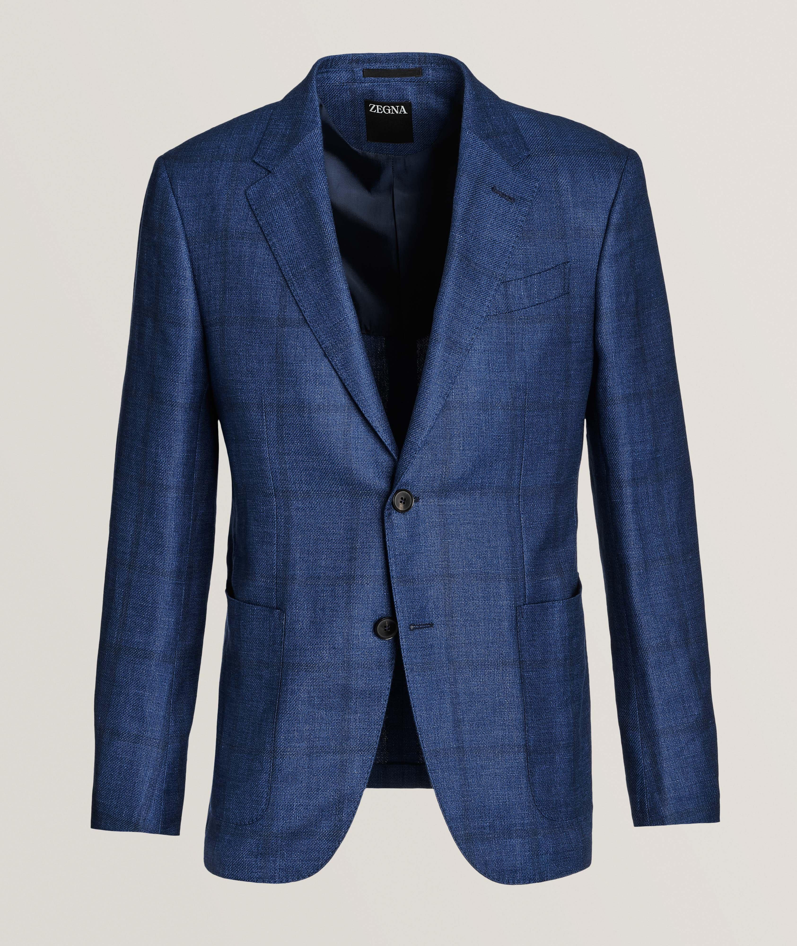 Natural Plaid Textured Cashmere, Linen & Silk Sport Jacket image 0
