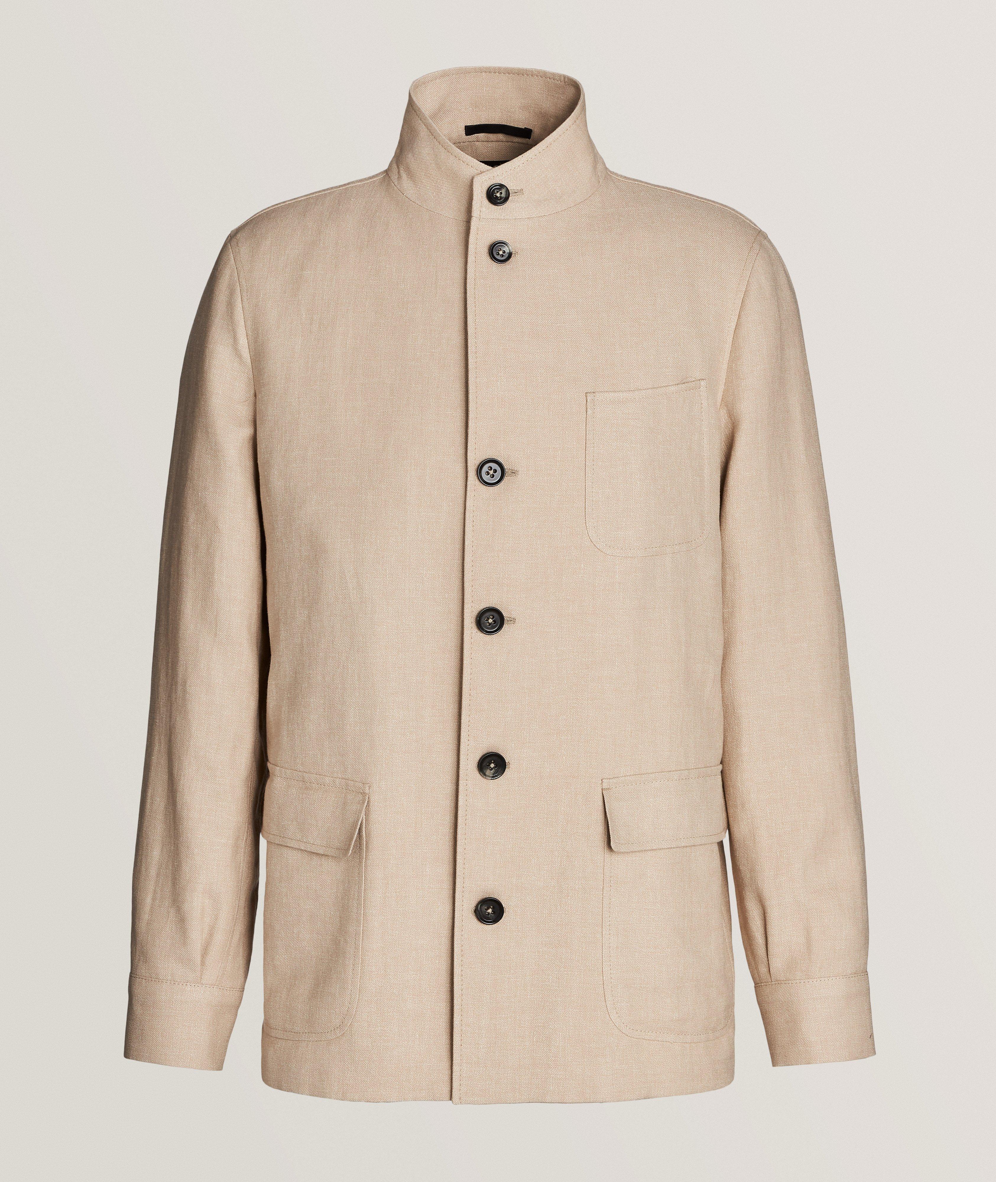 Collared Textured Wool Jacket - Green