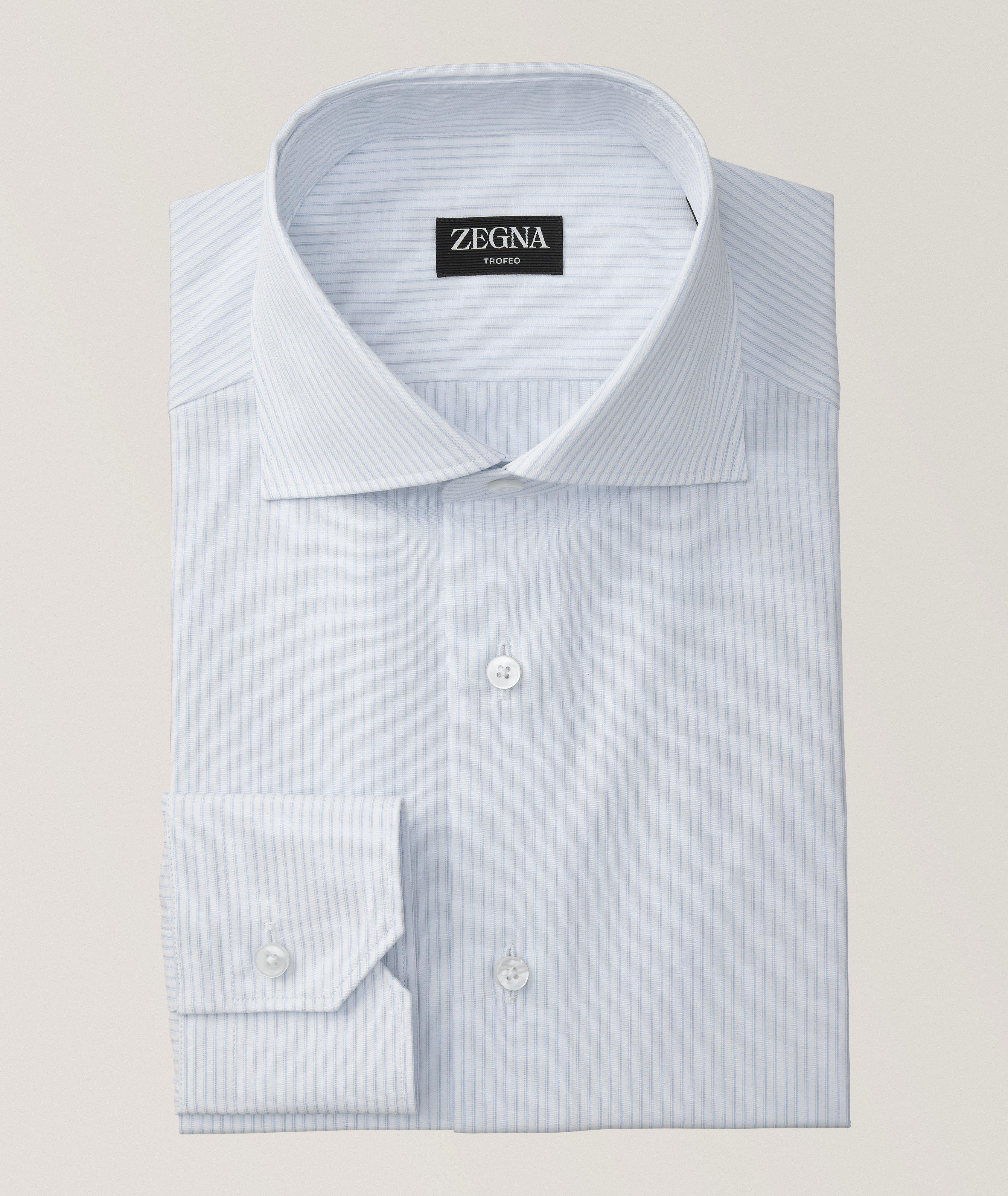 White collar blue hot sale striped dress shirt