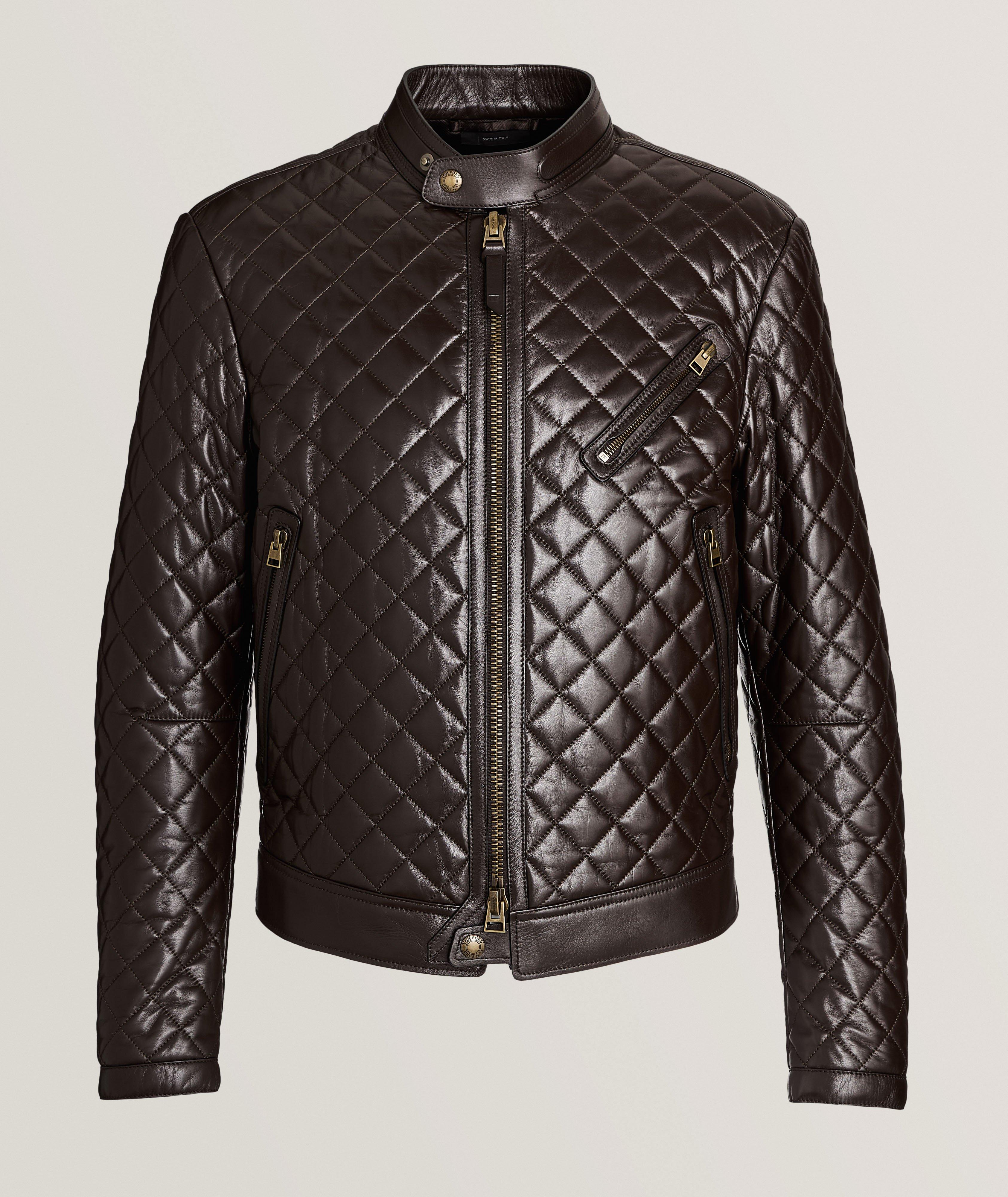 Blouson de style moto en cuir nappa surpiqué image 0