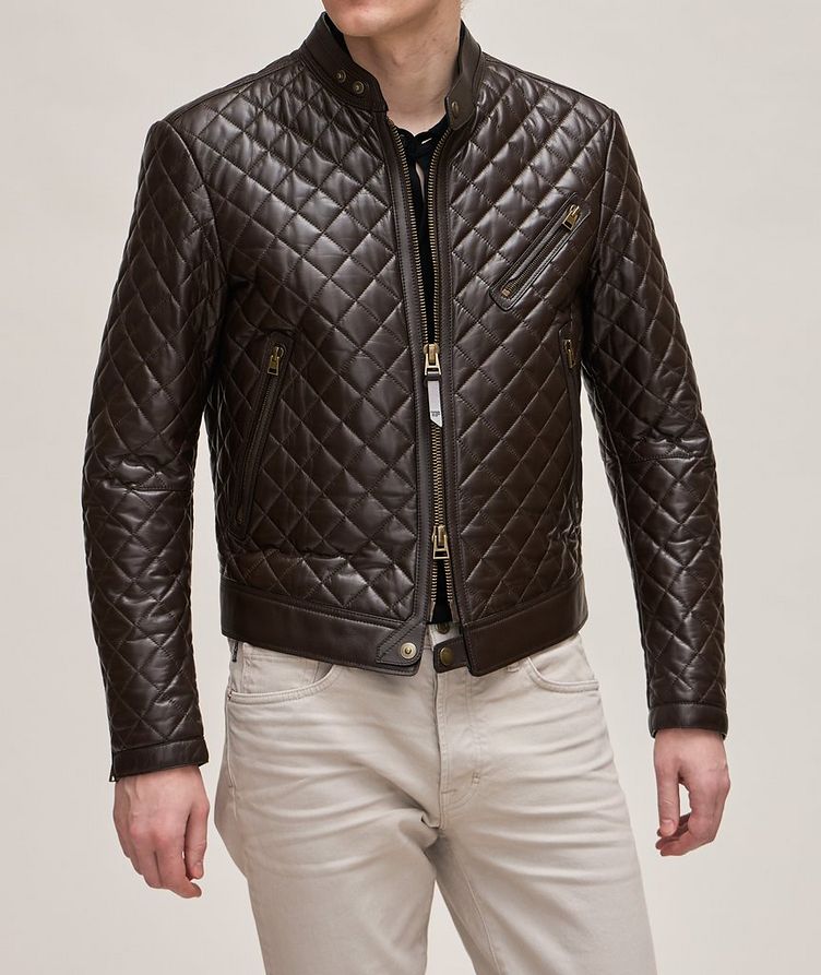 Shiny Nappa Leather Quilted Biker Jacket image 1