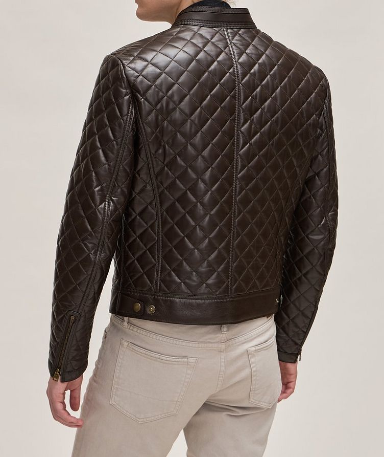 Shiny Nappa Leather Quilted Biker Jacket image 2