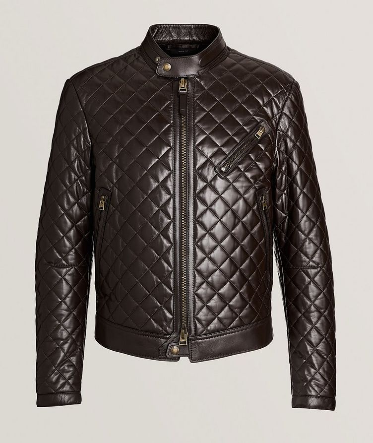 Shiny Nappa Leather Quilted Biker Jacket image 0