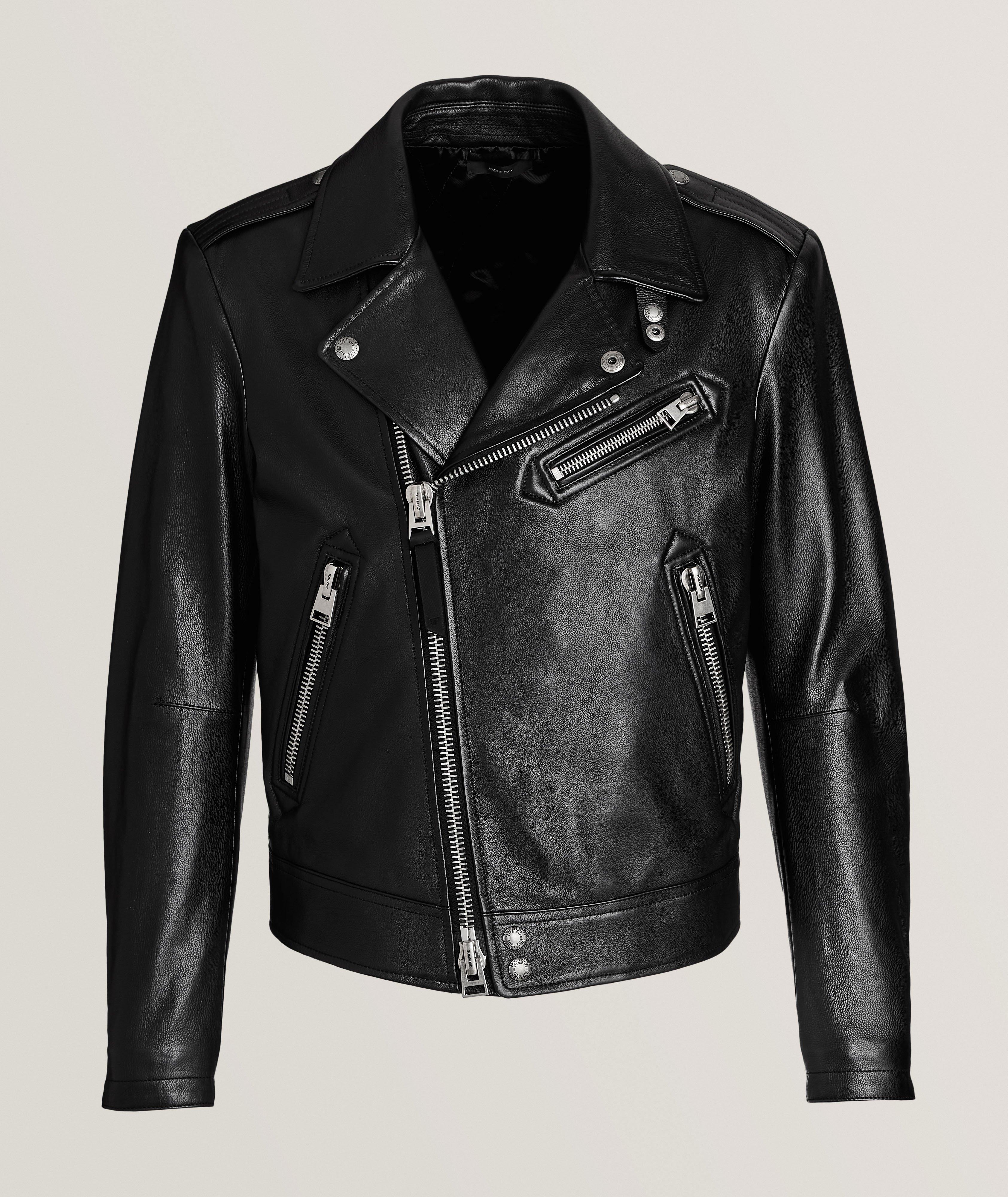 Blouson de style moto en cuir de veau image 0