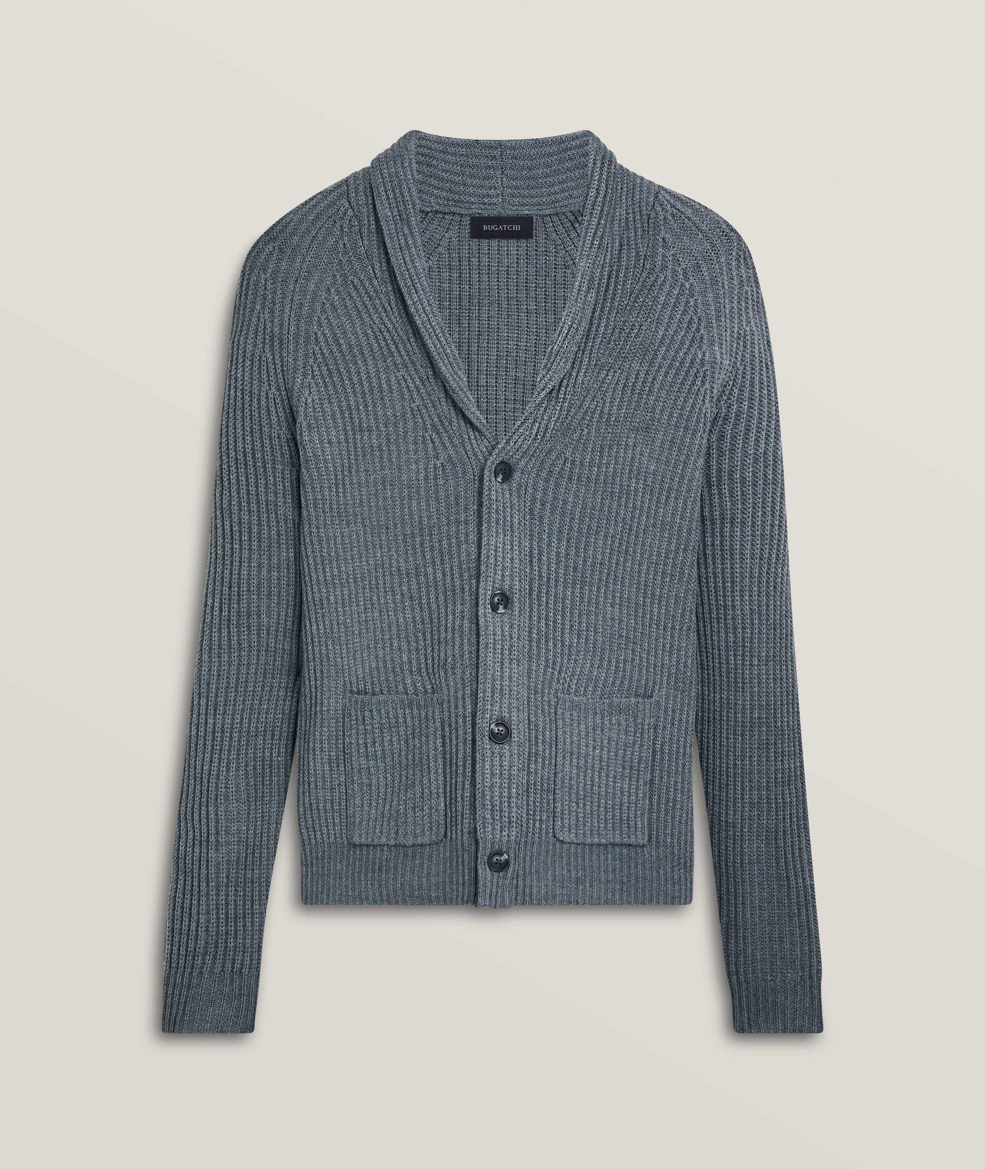 Rib Stitch Knit Merino Wool-Blend Cardigan