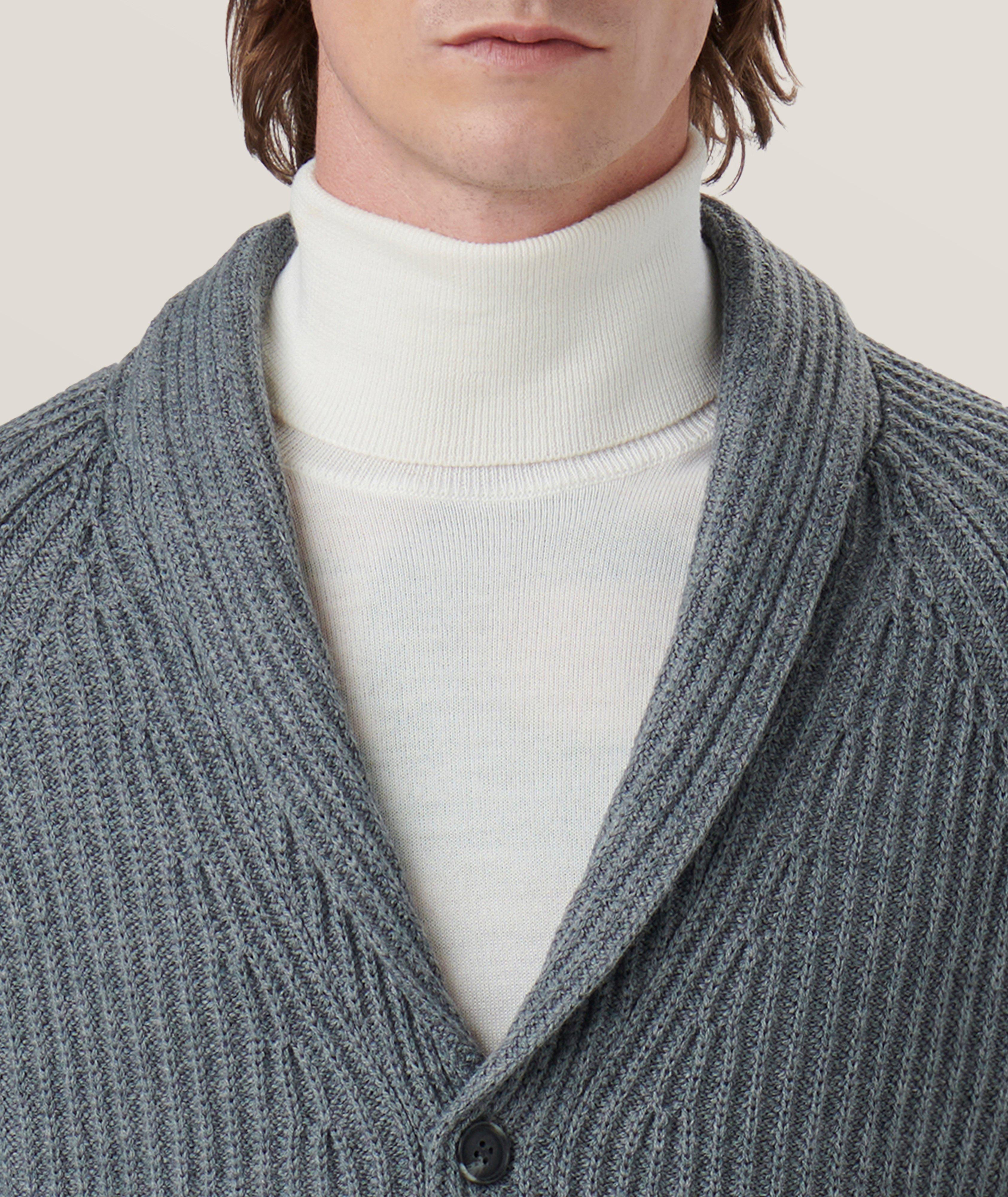 Rib Stitch Knit Merino Wool-Blend Cardigan image 1