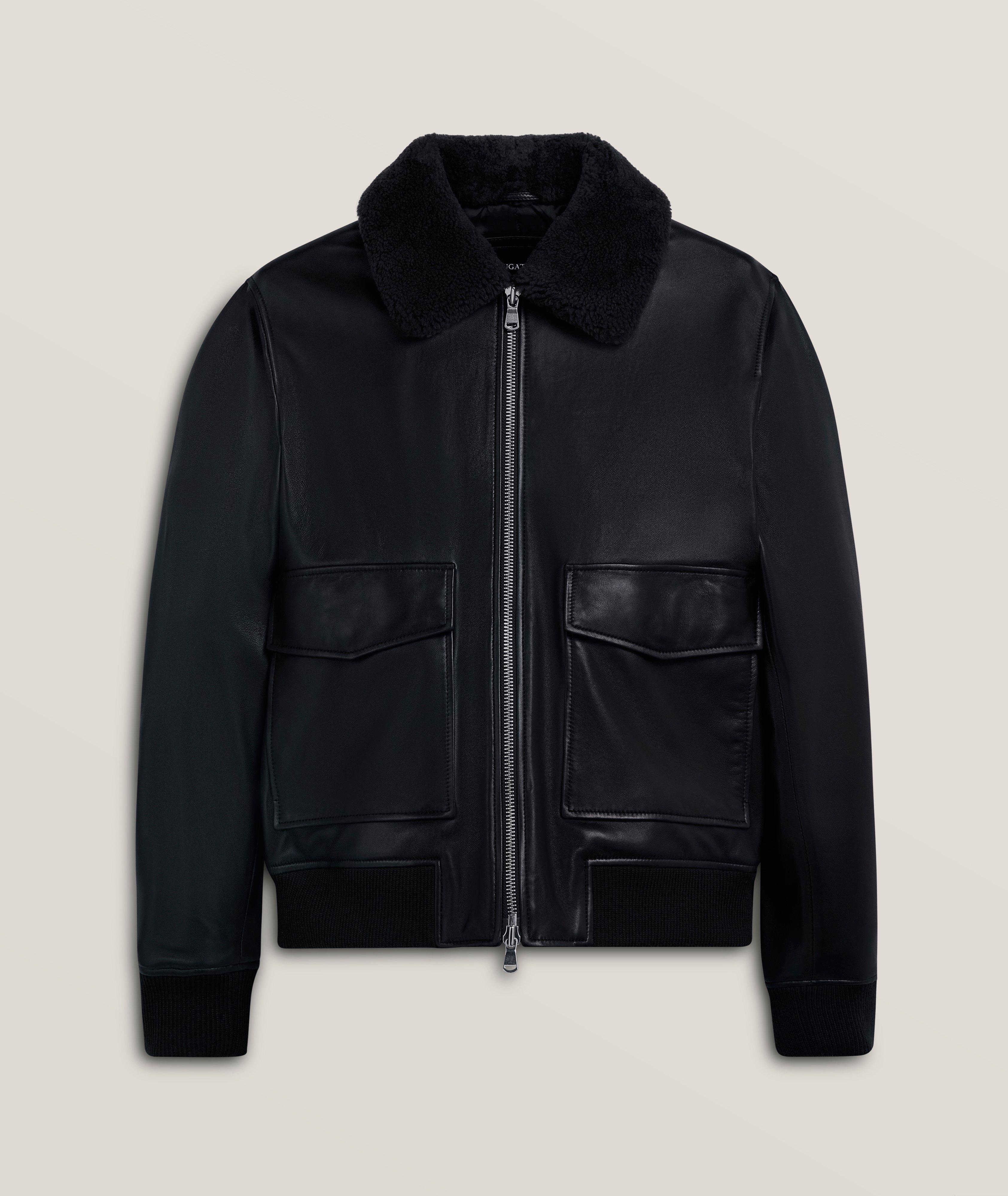 Removable Shearling Collar Leather Jacket image 0