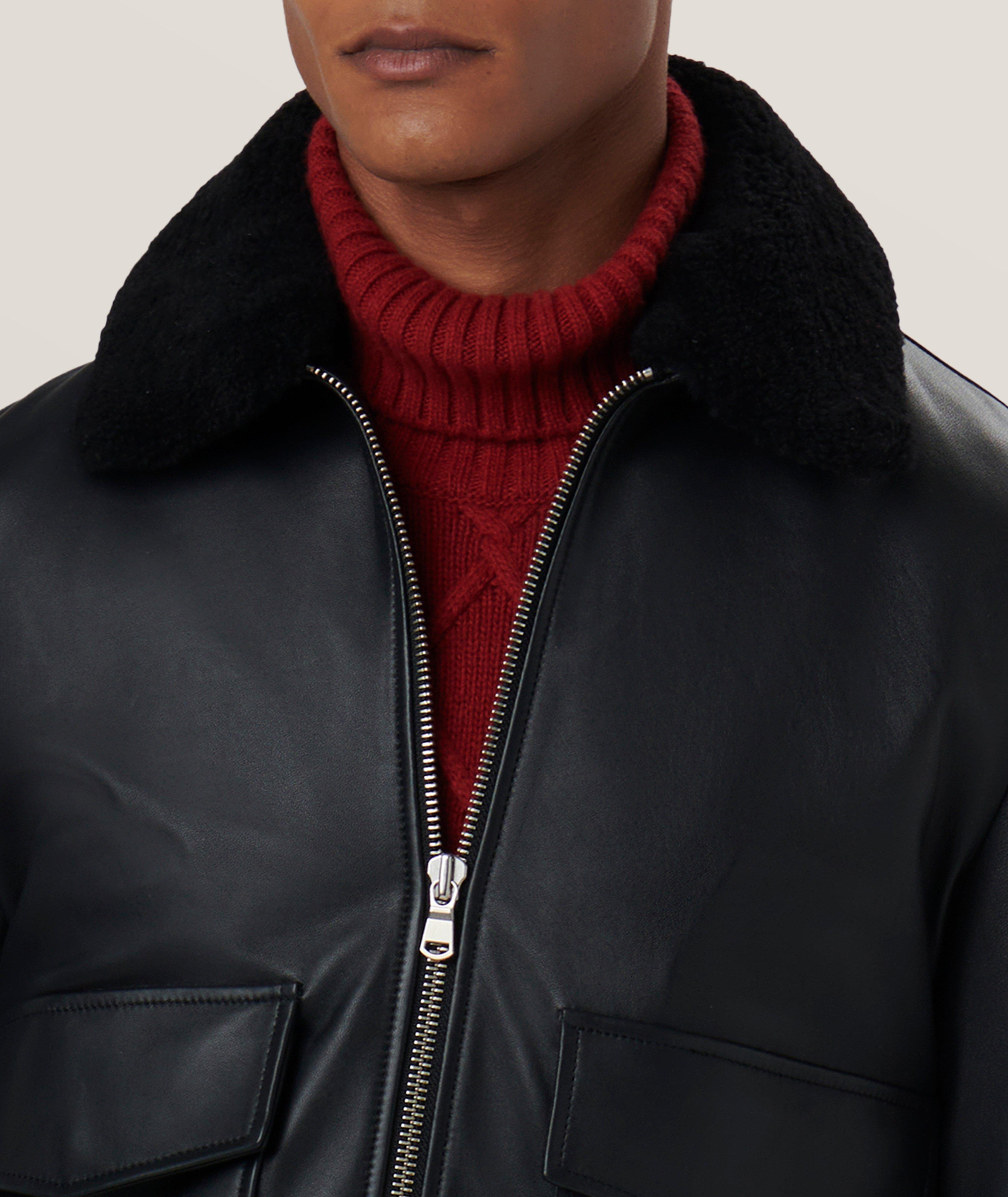 Removable Shearling Collar Leather Jacket image 1