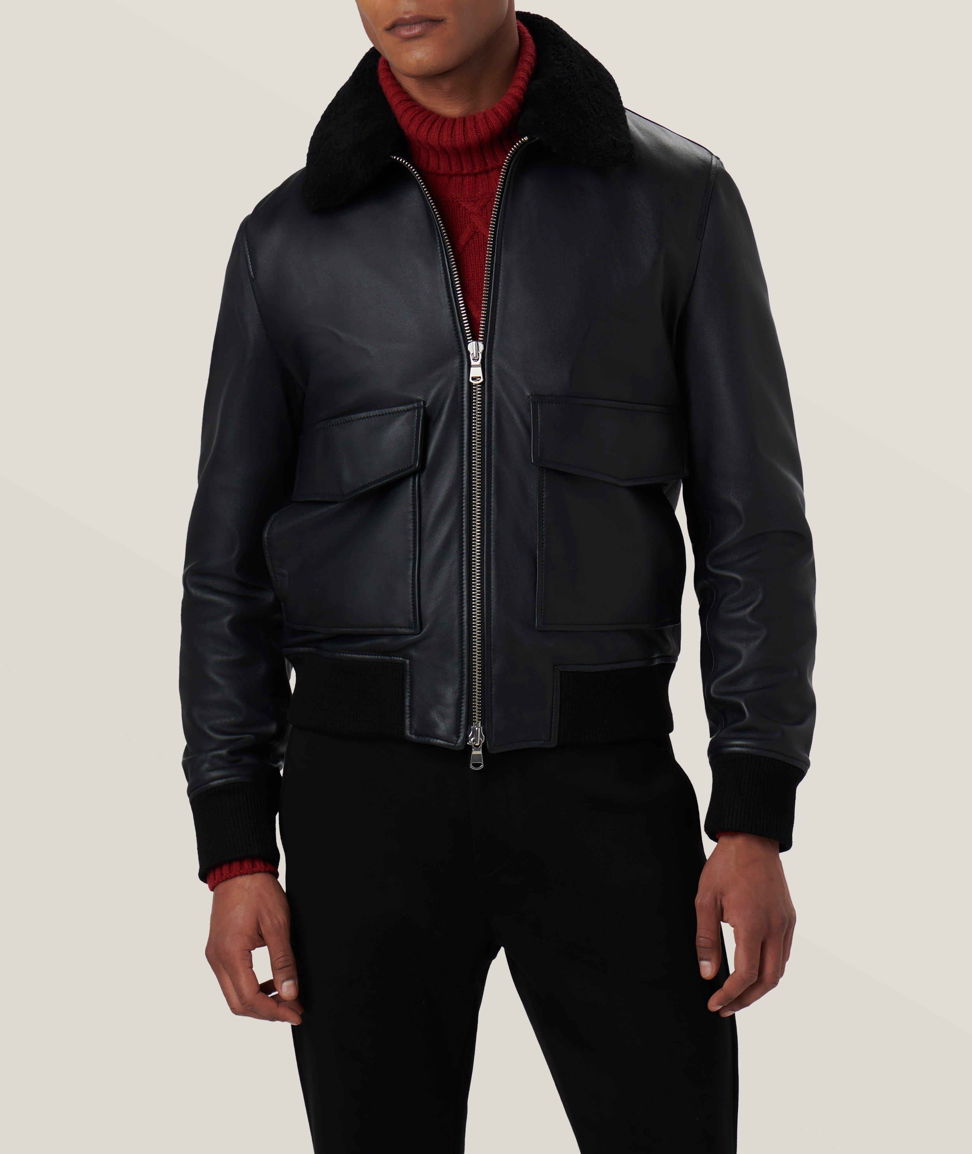 Removable Shearling Collar Leather Jacket image 2