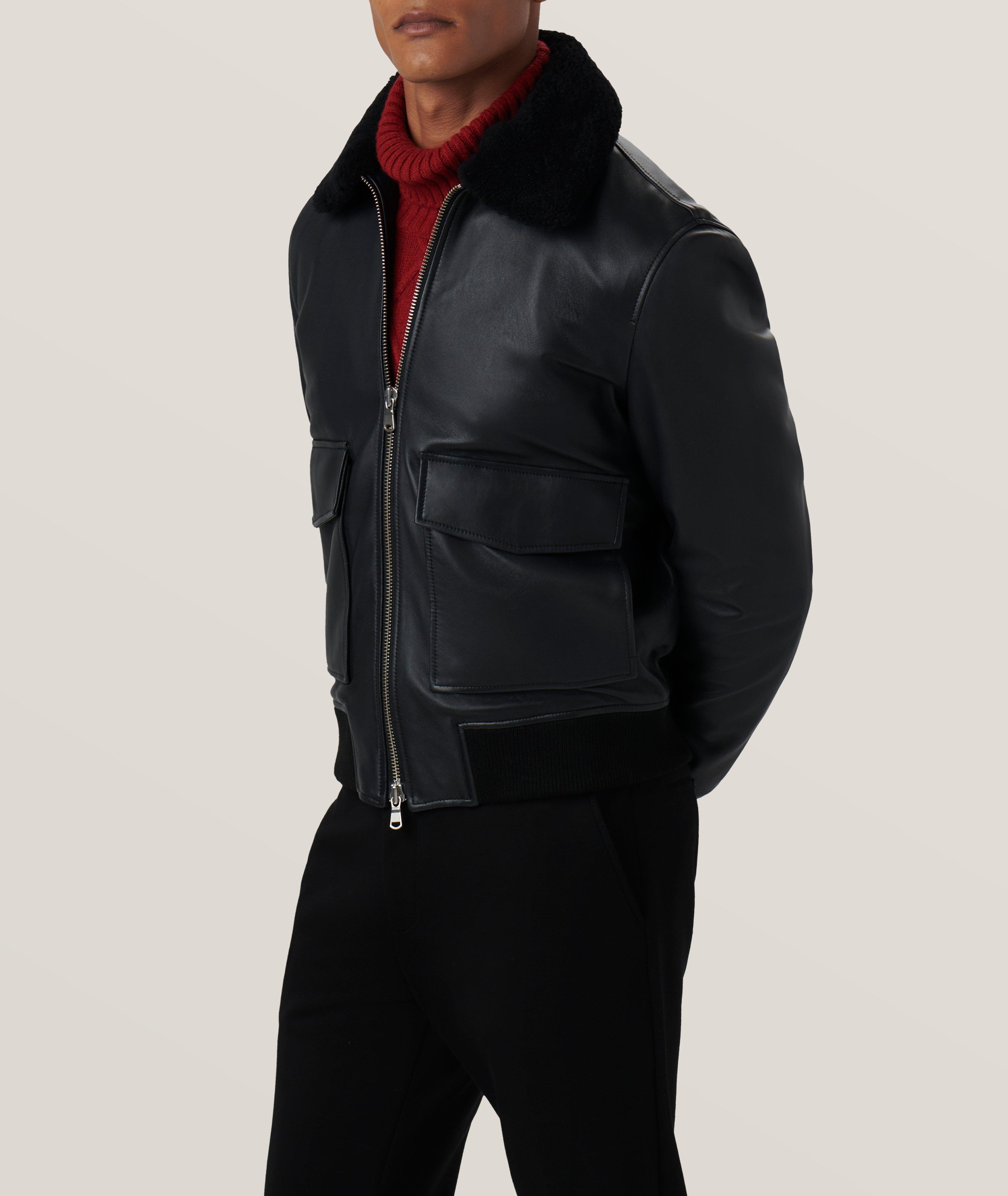 Removable Shearling Collar Leather Jacket image 3