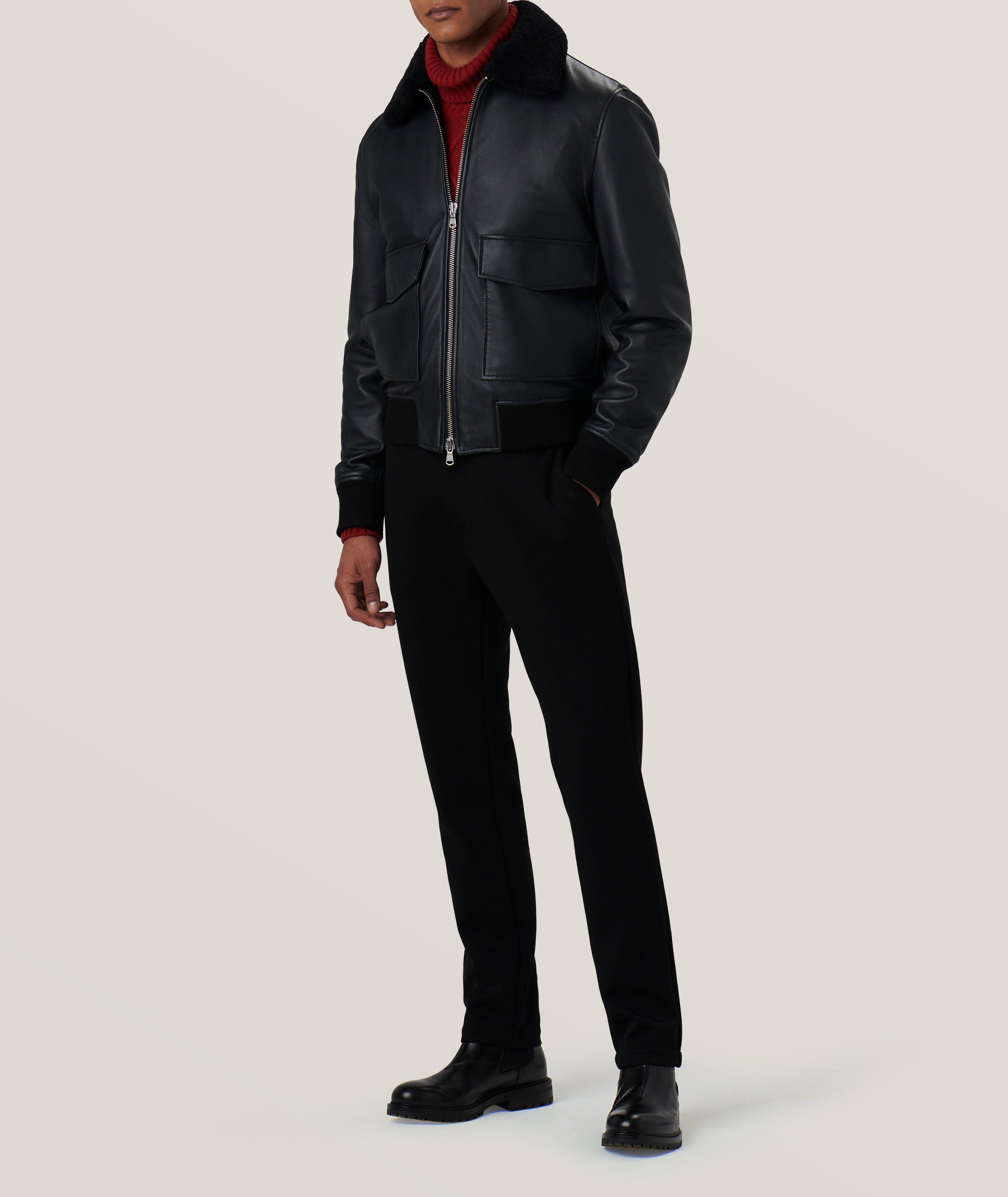 Removable Shearling Collar Leather Jacket image 5